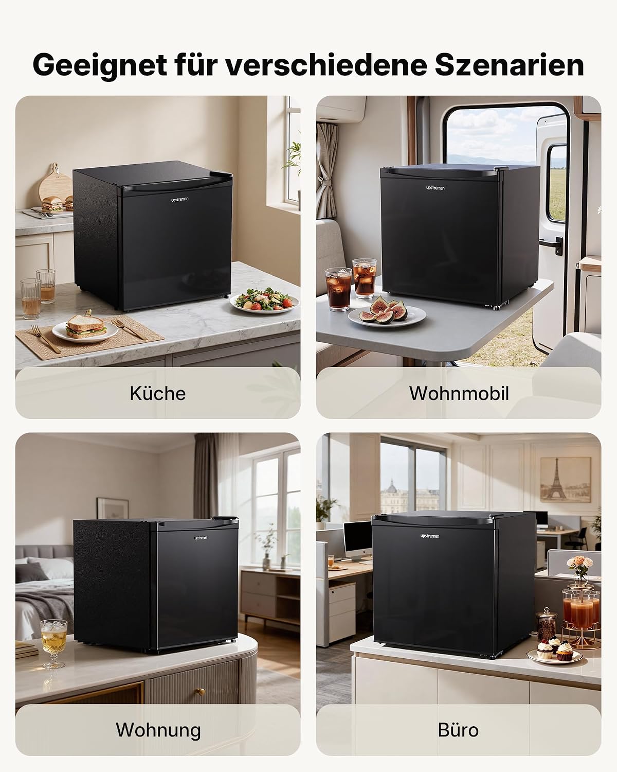 Upstreman 35L Gefrierschrank Klein, -21℃ 4 Sterne Mini Gefrierschrank,Umkehrbare Türen,Leise, Energiesparend,Reversibles Türscharnier,Tiefkühlschrank Klein,Büro, Hotel, Schwarz, UF35