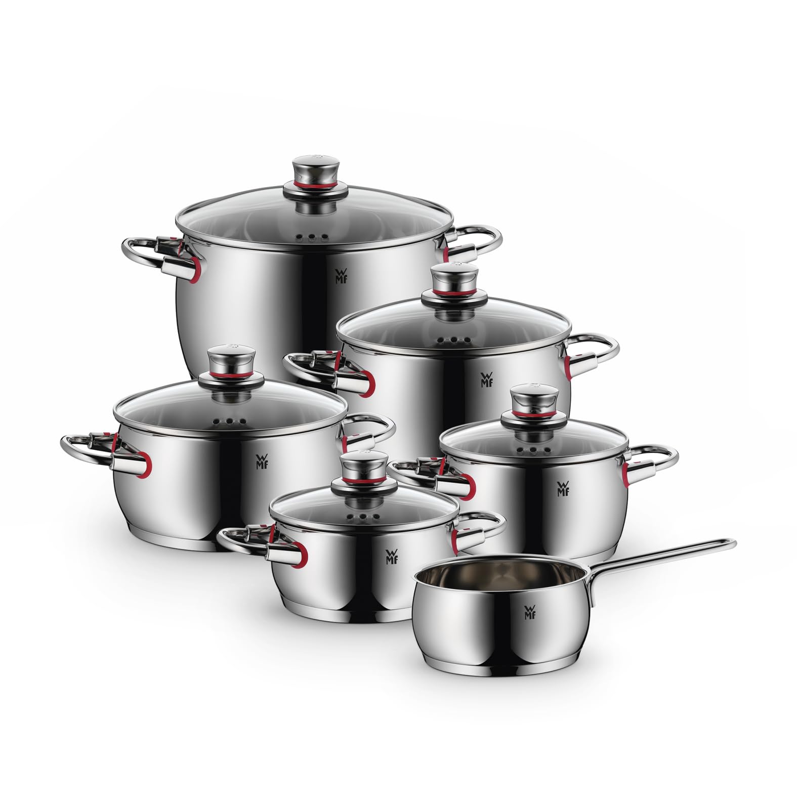 WMF Quality One Topfset Induktion 6 teilig Glasdeckel Cromargan Edelstahl poliert unbeschichtet Dampföffnung