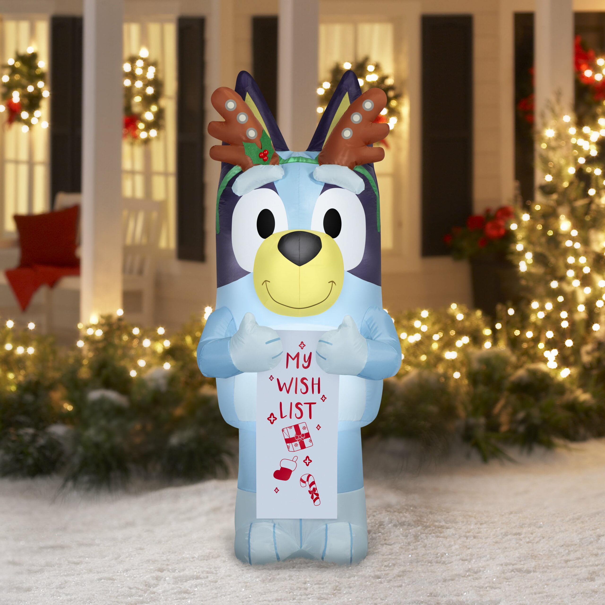 Gemmy Christmas Airblown Inflatable Yard Decoration &ndash; Bluey with Wish List, 5.5 ft