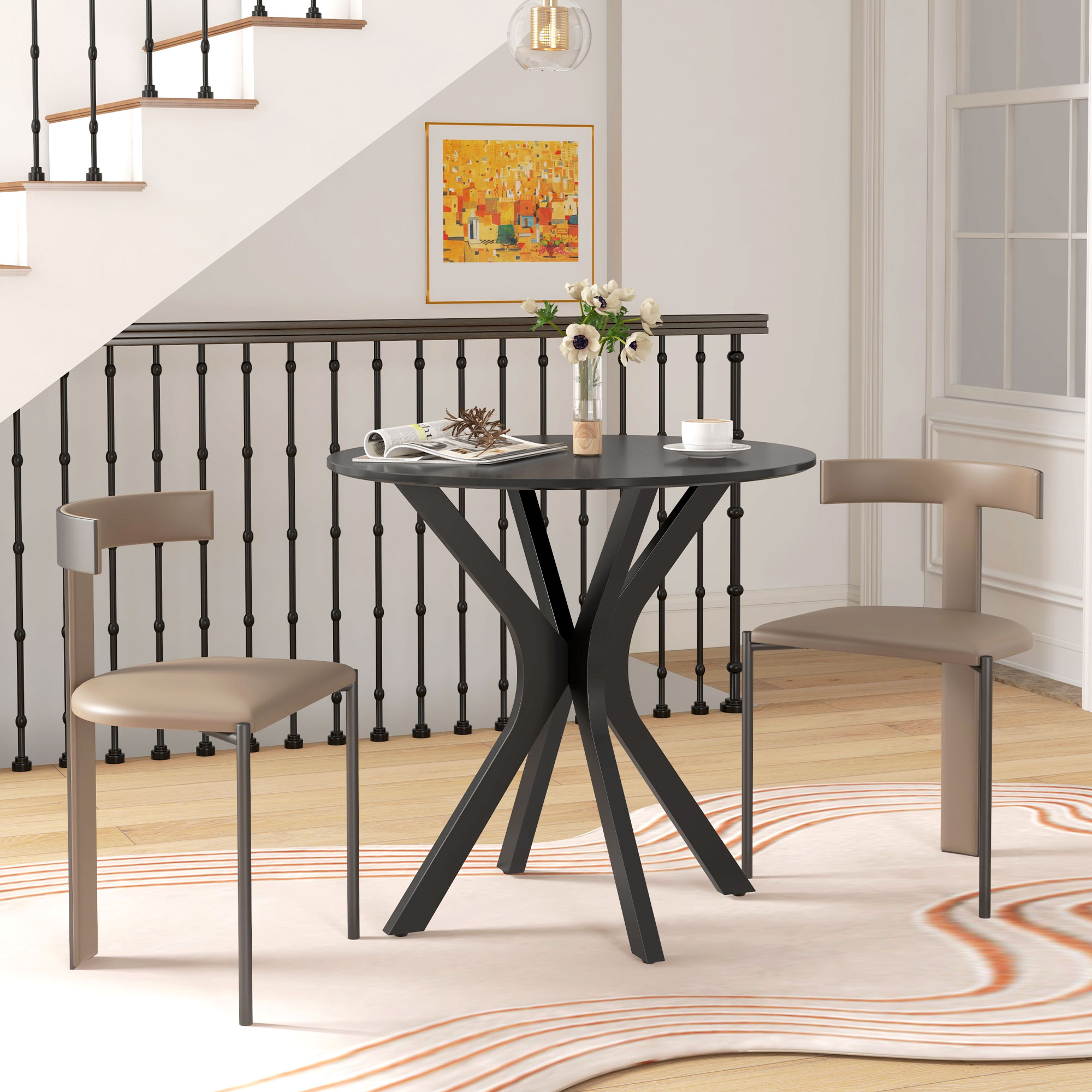 HOMCOM Esstisch Küchentisch Runder Tisch, Modernes Design, 78 cm x 78 cm x 75 cm, Schwarz