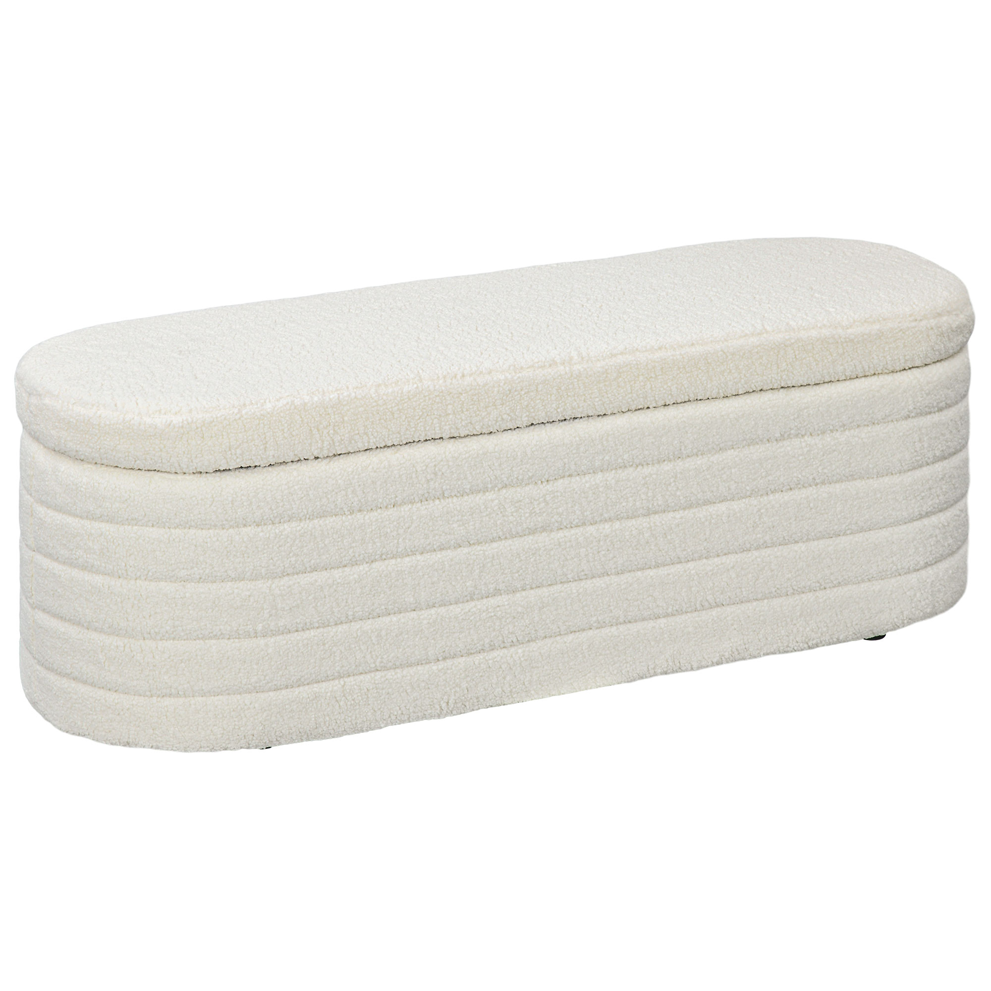 Bedbank met Opbergruimte, Teddy-Fleece, 116x41x40,5cm, Cr��mewit