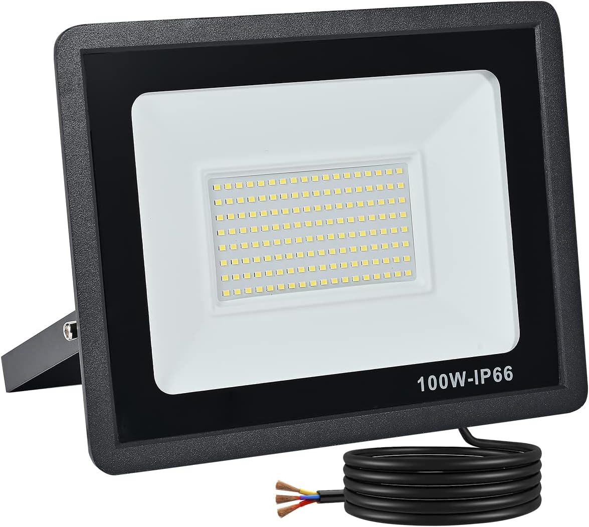 LED Strahler Außen 100W, 10000LM Superhell Scheiwerfer Flutlicht, 6000K Kaltweiß IP66 Wasserfest Außenstrahler für Hinterhof, Auffahrt, Türen, Garage, Flur, Garten