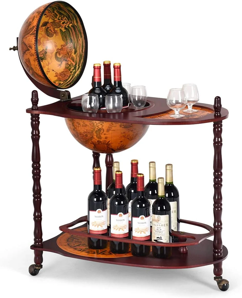 GOPLUS Globusbar Weltkugel Weinregal, Hausbar Cocktailbar Dekobar Tischbar mit Massivholz, Barwagen für Zuhause/Bars/Restaurants