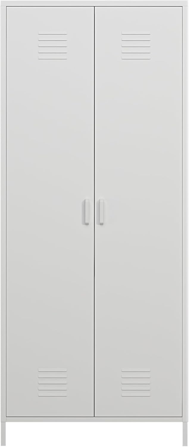 [en.casa] 2 Door Wardrobe with Clothes Space and Compartments Steel Wardrobe with Shelves for Bedroom Entrance 180 x 76 x 50 cm - White