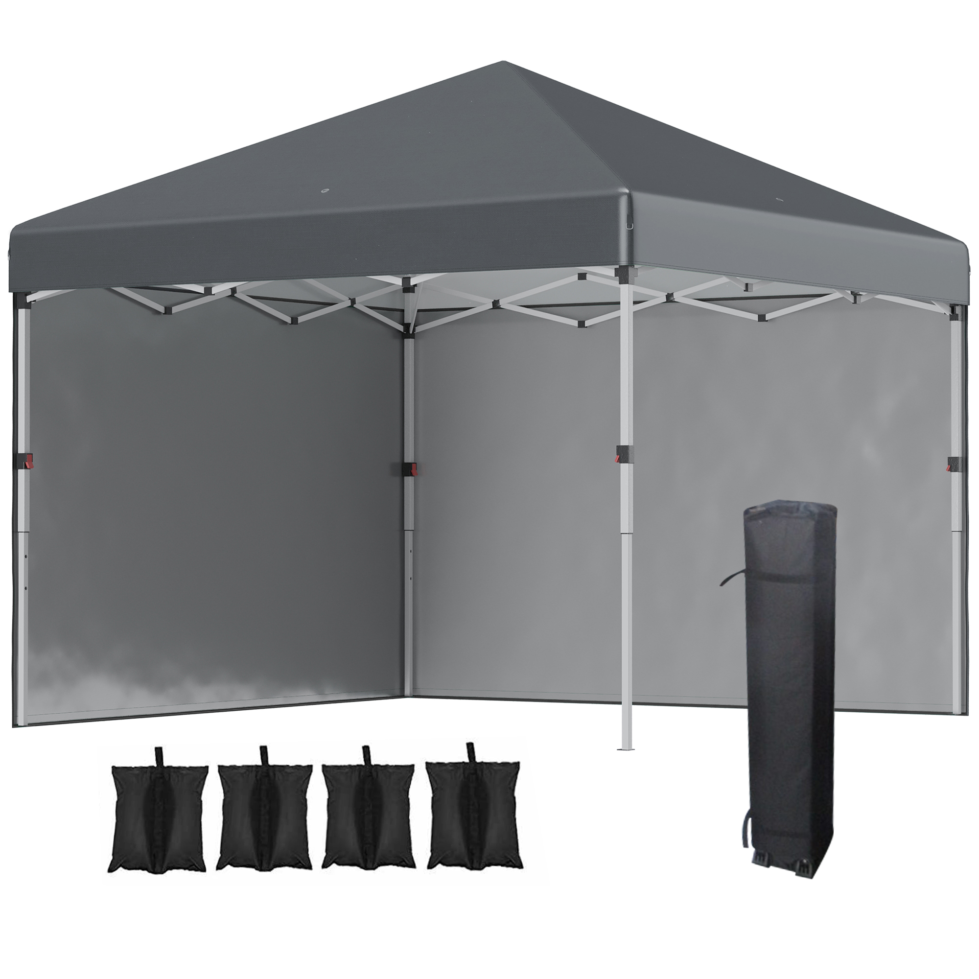 Opvouwbare paviljoen met 2 zijwanden, verstelbare hoogte, inclusief draagtas, roestvrij stalen frame, 3x3 m, Donkergrijs