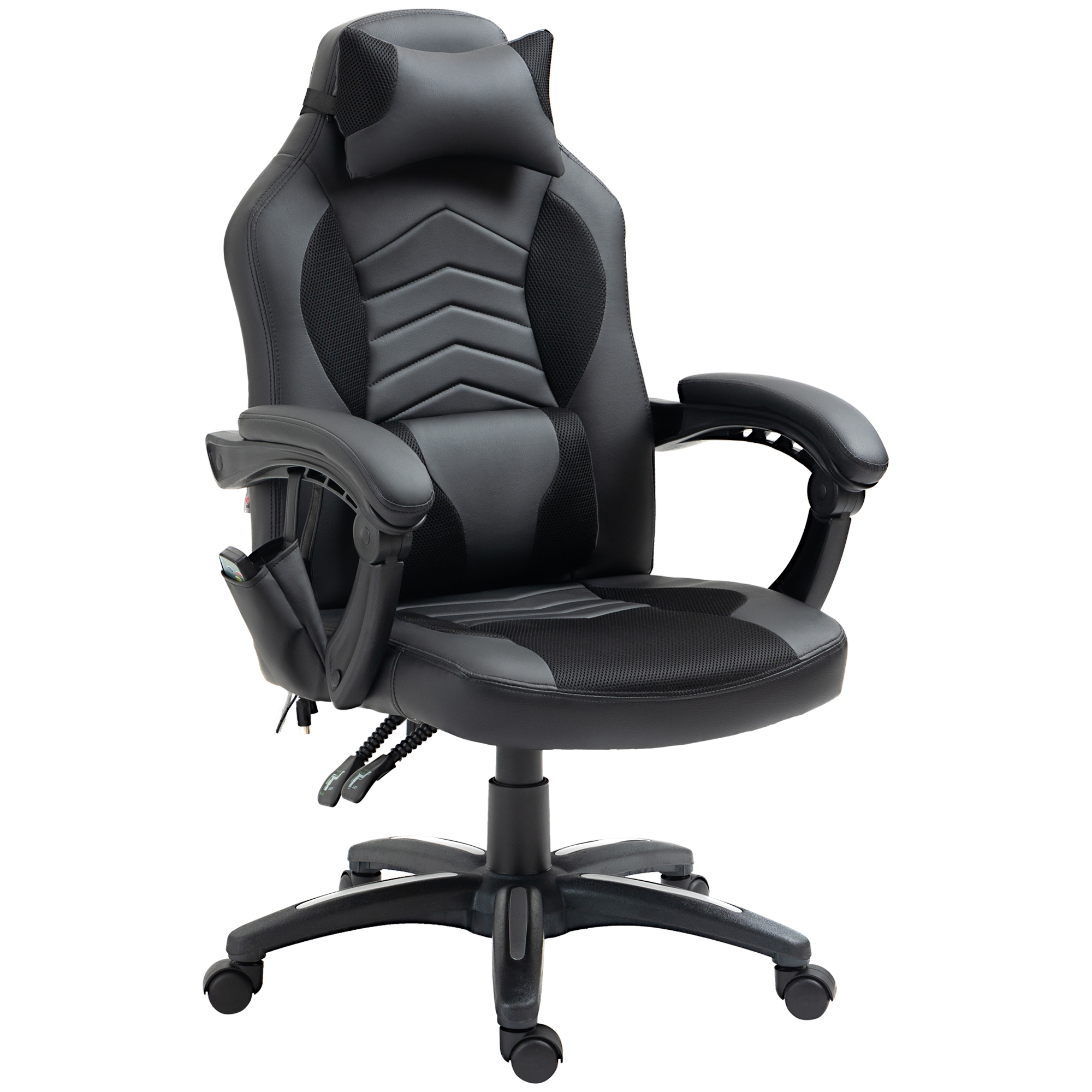 HOMCOM Bürostuhl Massagesessel Massagefunktion mit 6 Vibrationspunkte Ergonomischer Gaming Stuhl mit Wärmefunktion Kunstleder Schwarz 68 x 69 x 108-117cm