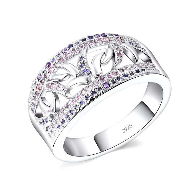 Beautiful Purple and Pink Crystal Stone Geometric Ring