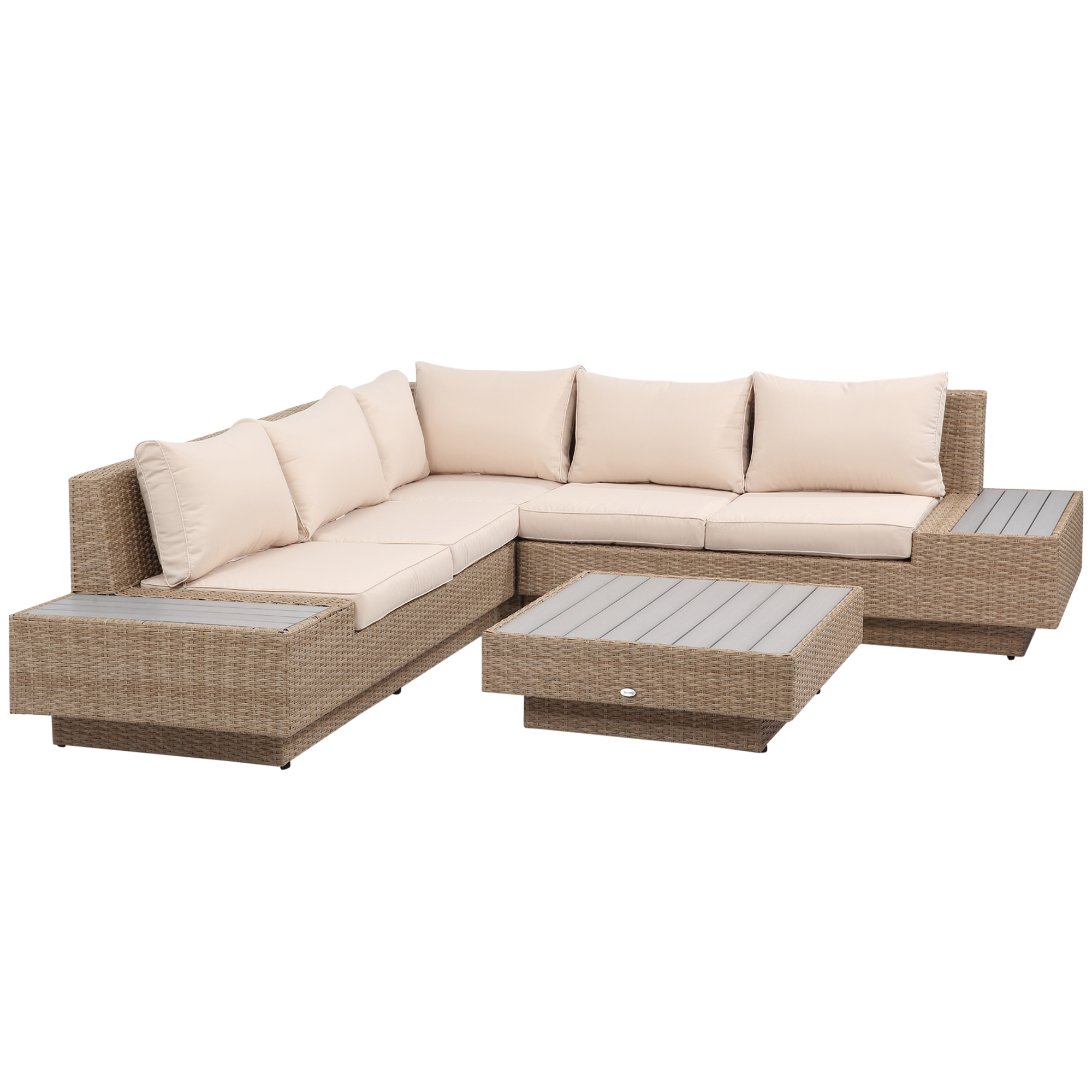 poly-rotan tuinmeubelen 4-delige loungeset zitgroep set met aflegvlakken