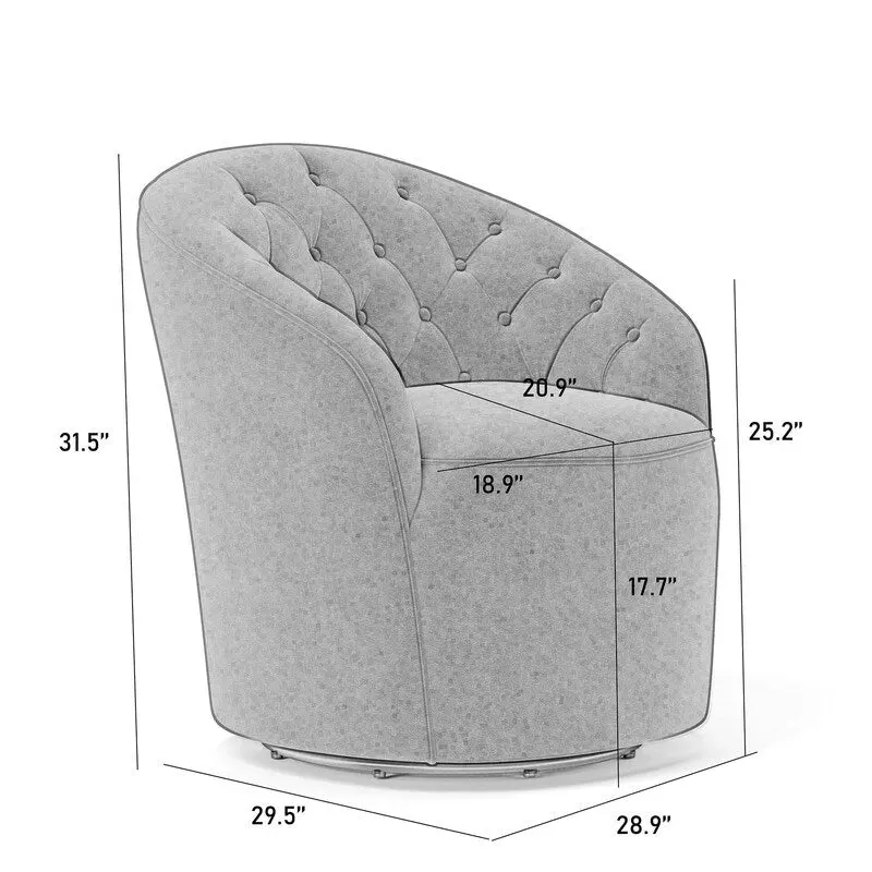 Velvet Upholstered 360 Degree Swivel Barrel Chair with Button Tufted Back