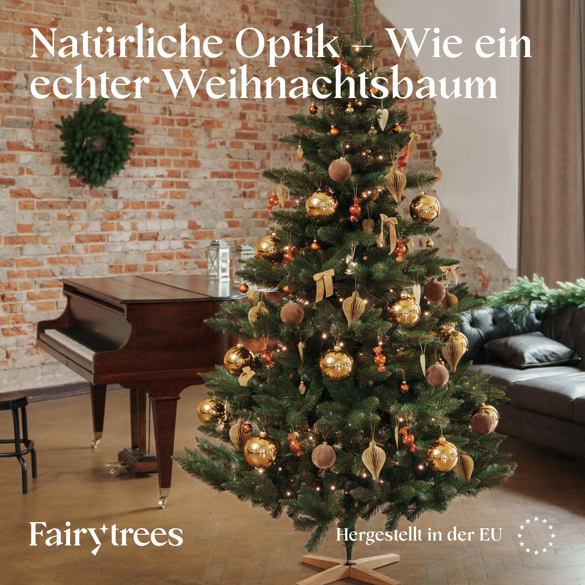 FairyTrees Künstlicher Weihnachtsbaum 220 cm Nordmanntanne Testsieger realistische Optik dicht