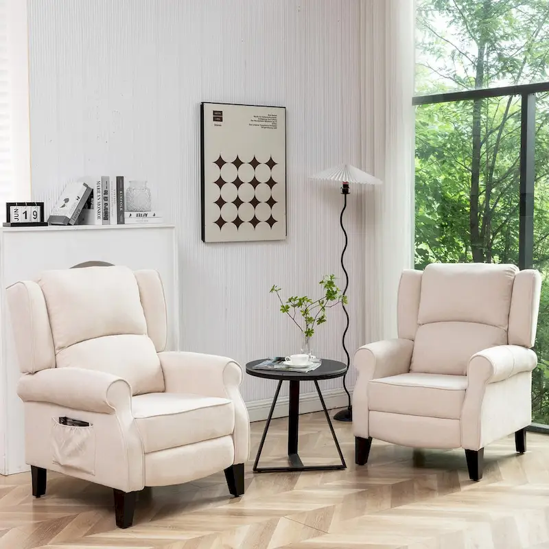 Manual Pushback Recliner Adjustable Accent Chair Wingback Armchair Set of 2