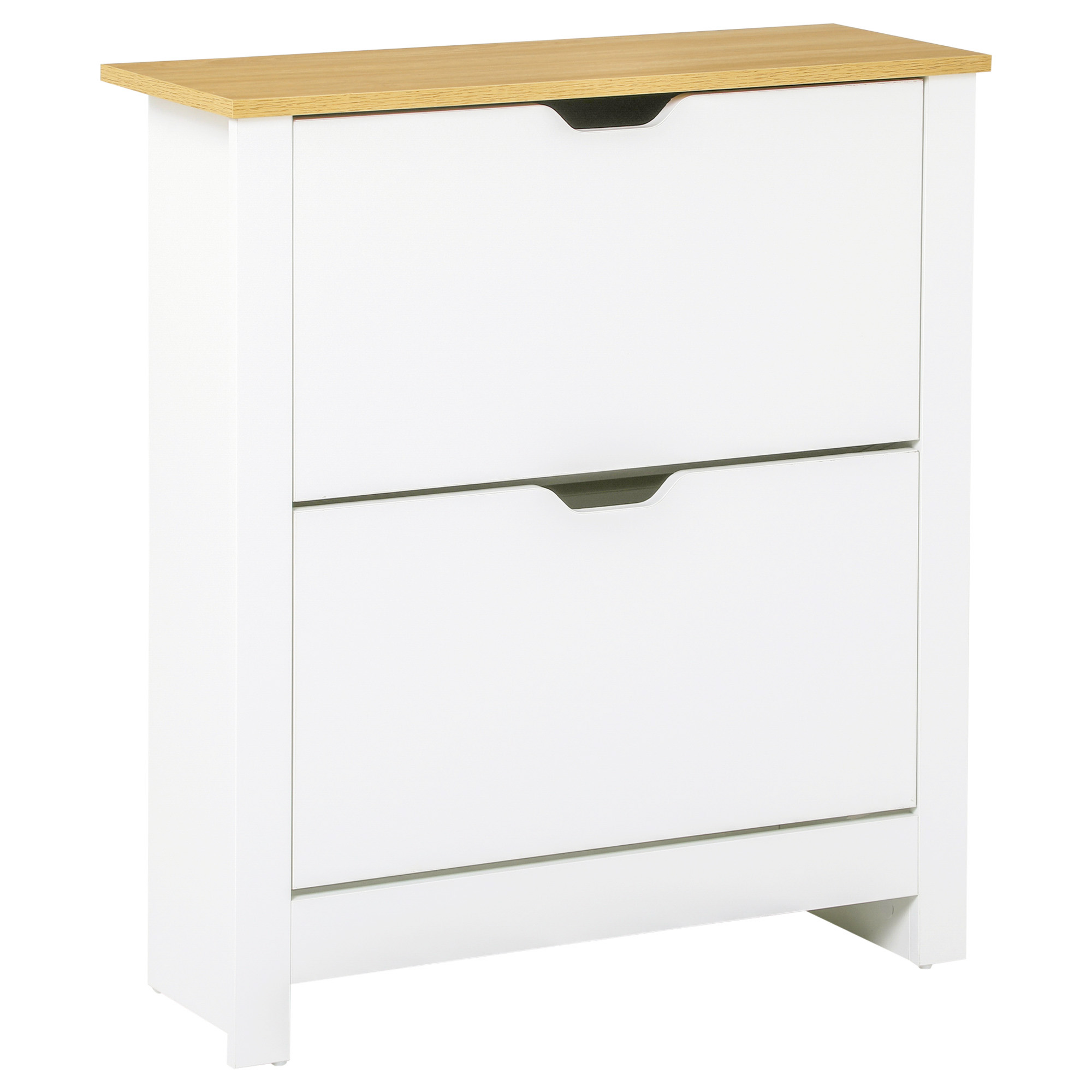 HOMCOM Schuhschrank für 12 Paar Schuhe 2 Klappen 72 cm x 26 cm x 80 cm Weiß + Natur