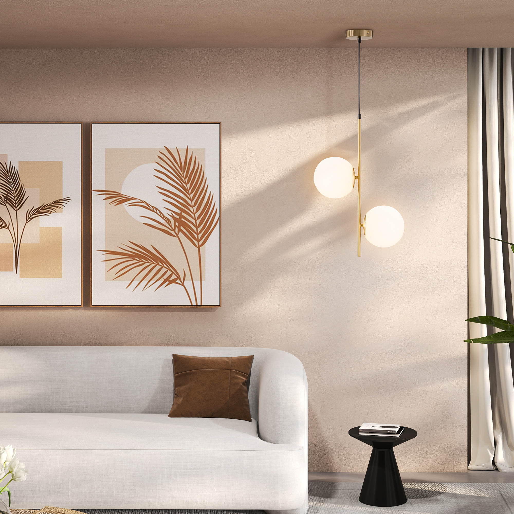 HOMCOM Moderne Pendelleuchte, Deckenleuchter mit Doppelkopf, einstellbare Pendelleuchte für Eingang, Wohnzimmer, Goldfarbe