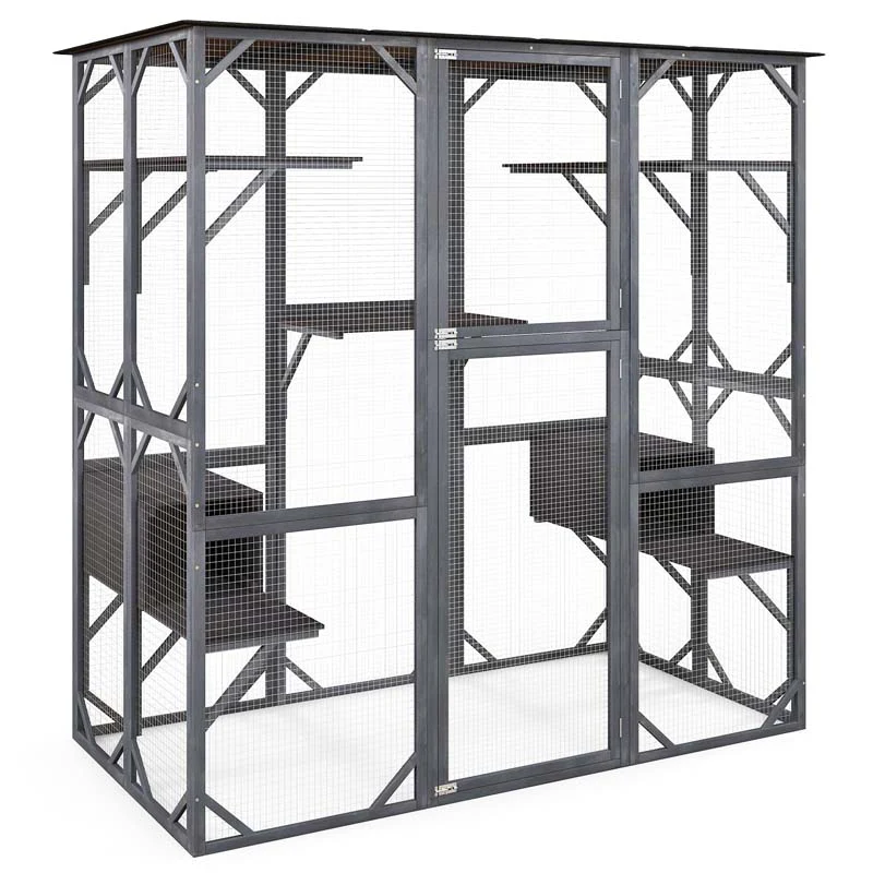 71Quot Tall Large Cat House Outdoor Catio Kitty Enclosure Walk In Cat Kennel Condo Wooden Cat Cage Playpen With 7 Platforms