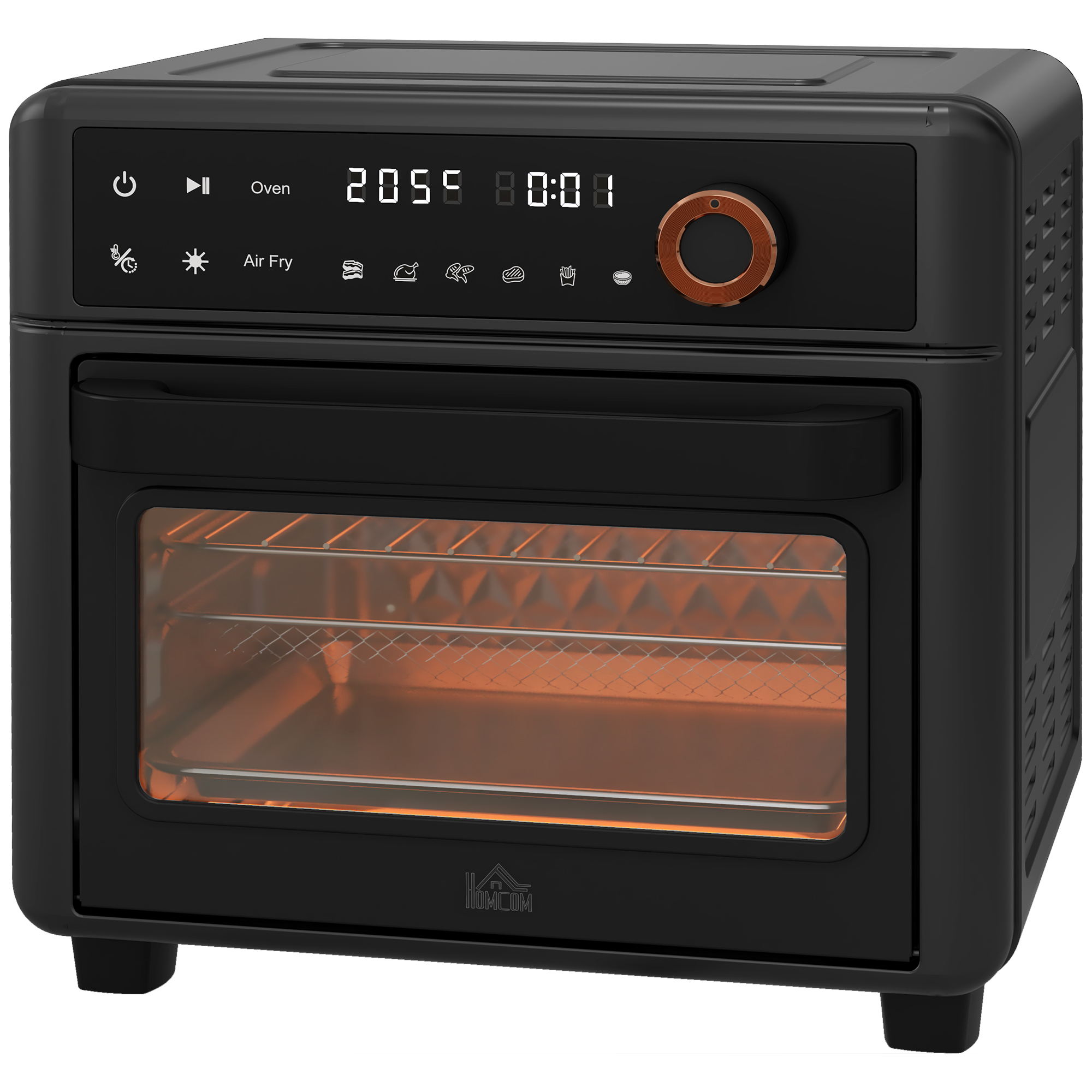 HOMCOM Minibackofen, Heißluftfritteuse, 40-220° C, 12 Programme, Zubehör, Schwarz