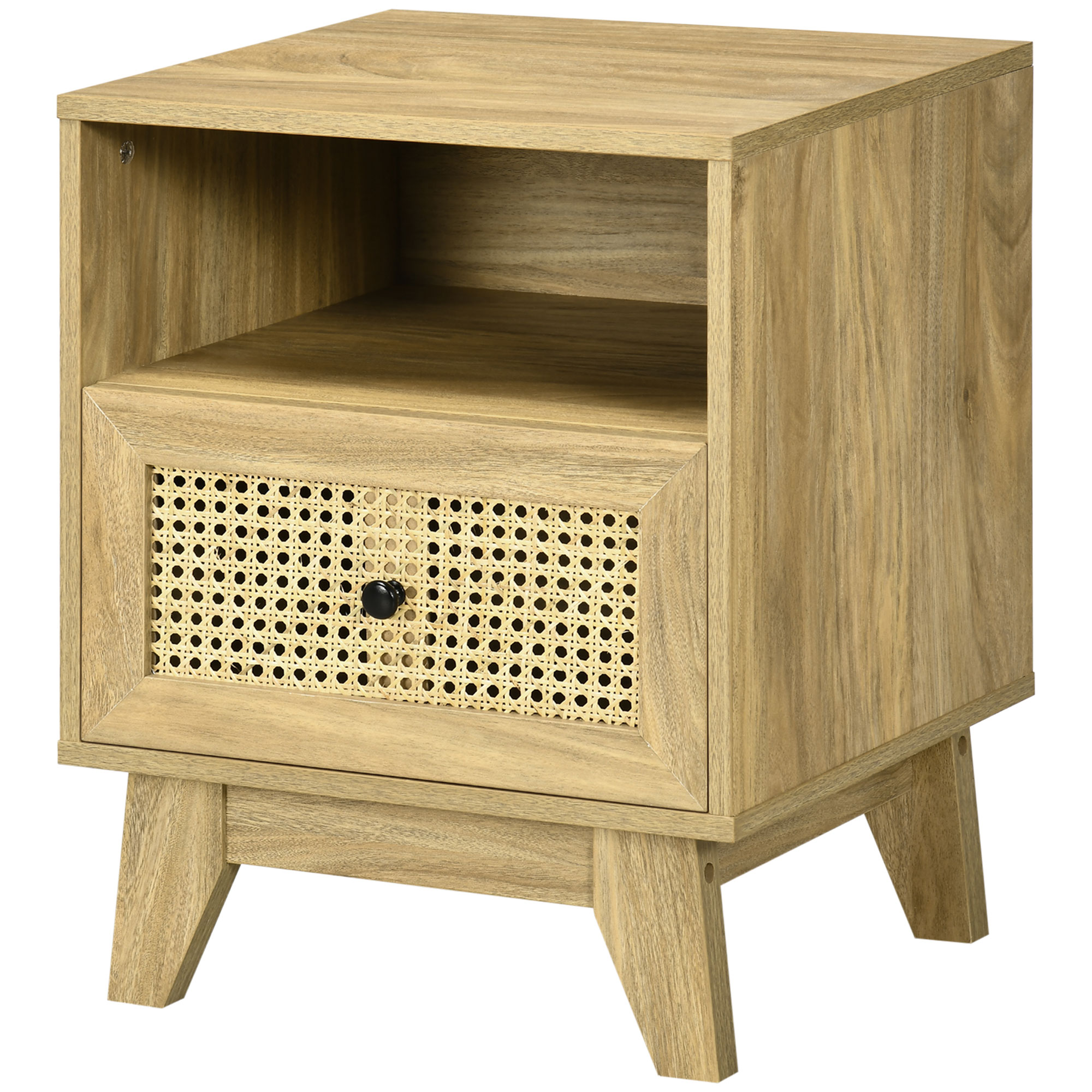 HOMCOM Nachttisch Nachtschränkchen mit Schublade Rattanfront und Fach Vintage 45 x 39 x 56,5 cm