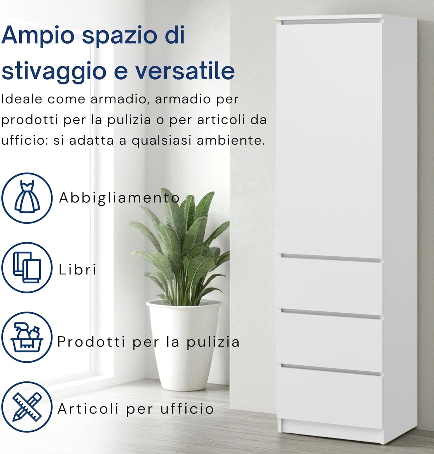 Home Collective Multi-purpose Wardrobe, Wardrobe, Wardrobe with 3 Shelves and 3 Drawers | Compact and Functional Wardrobe for Bedroom, Hallway or Study | 50 x 40 x 180 cm (WxDxH) | White