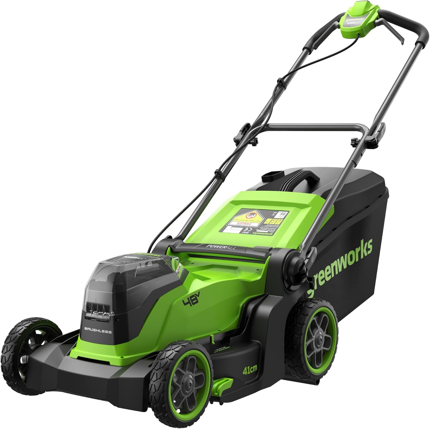 Greenworks 48V (24V x 2) Tagliaerba a batteria, larghezza di taglio 41 cm, fino a 440 m², regolazione altezza taglio centrale 6 posizioni 30-80 mm, senza batteria e caricabatteria - LM4102
