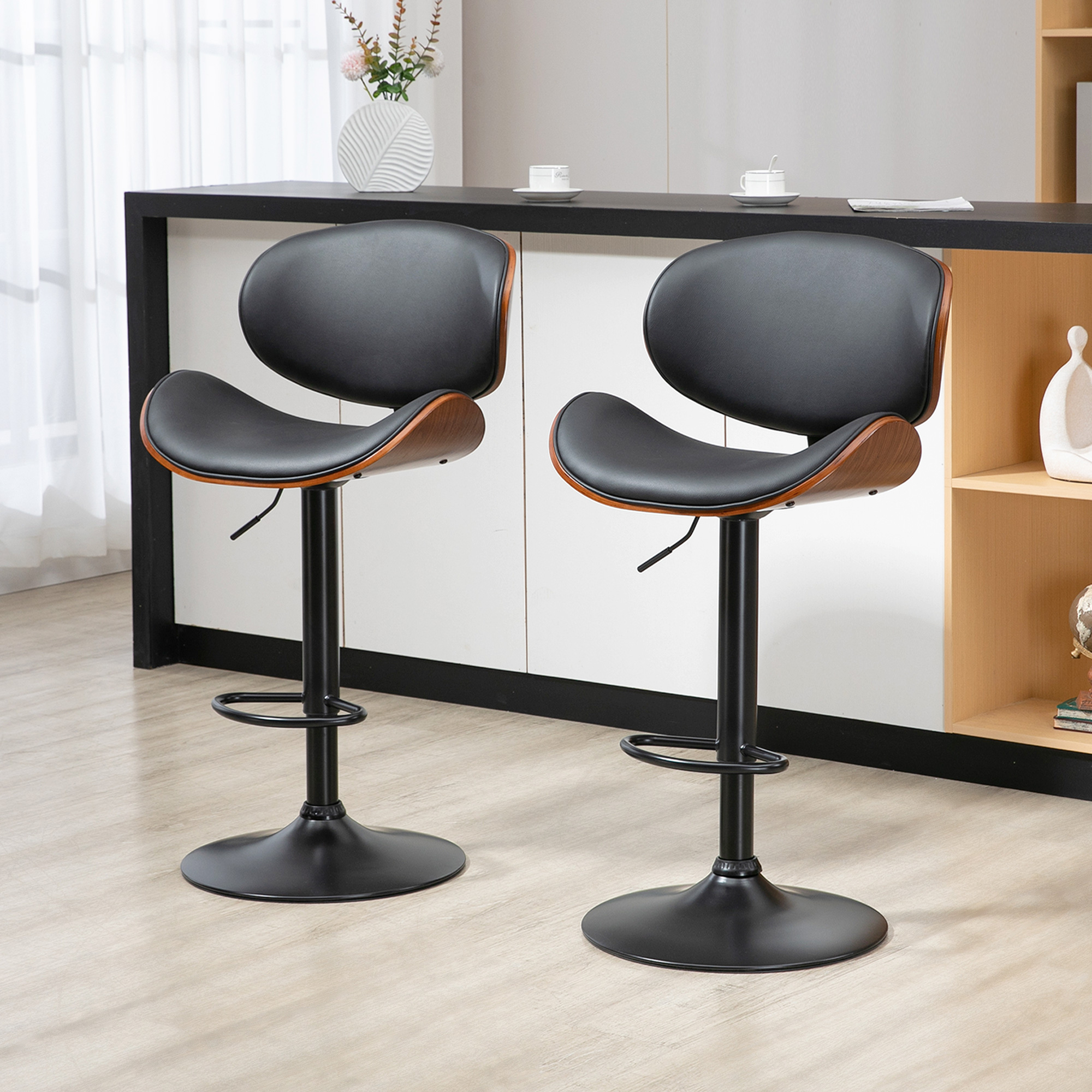 HOMCOM Barhocker-Set, höhenverstellbar, drehbar, Kunstleder, Stahlrahmen, schwarz, 53 x 50,5 x 112,5 cm