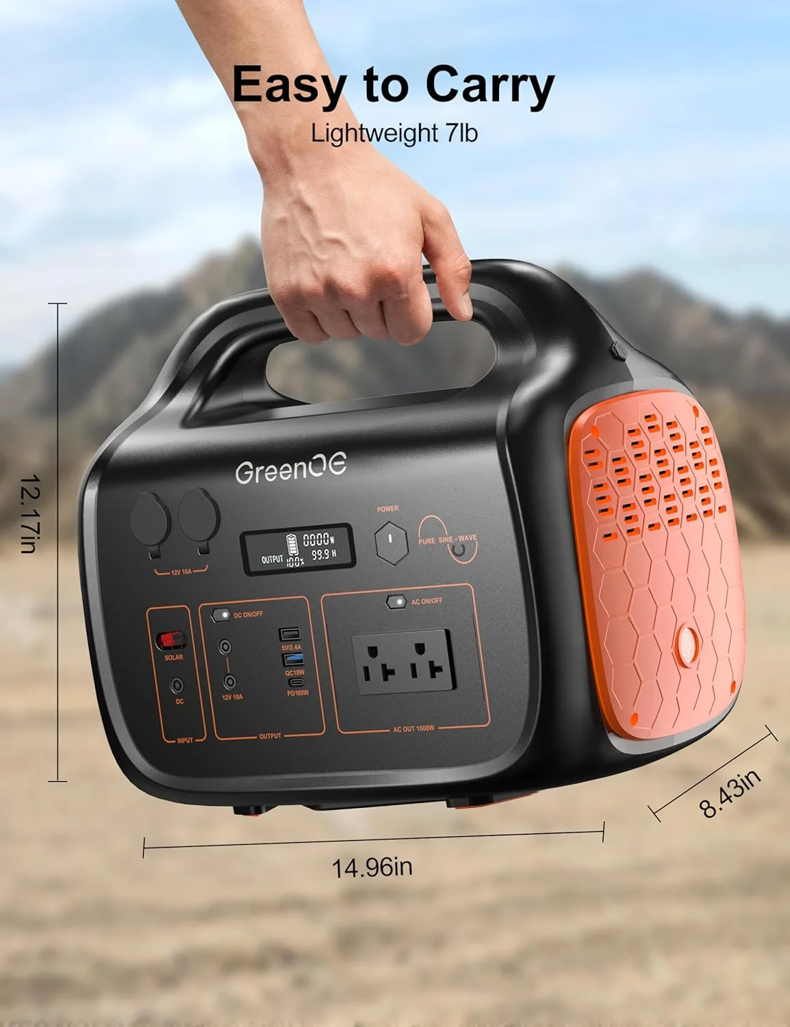 GreenOE Portable Power Station 1000W 1024Wh Solar Powered Generator with 100W Solar Panel, Camping Power Bank for Outdoors Travel Hunting Home Lithium Battery Backup