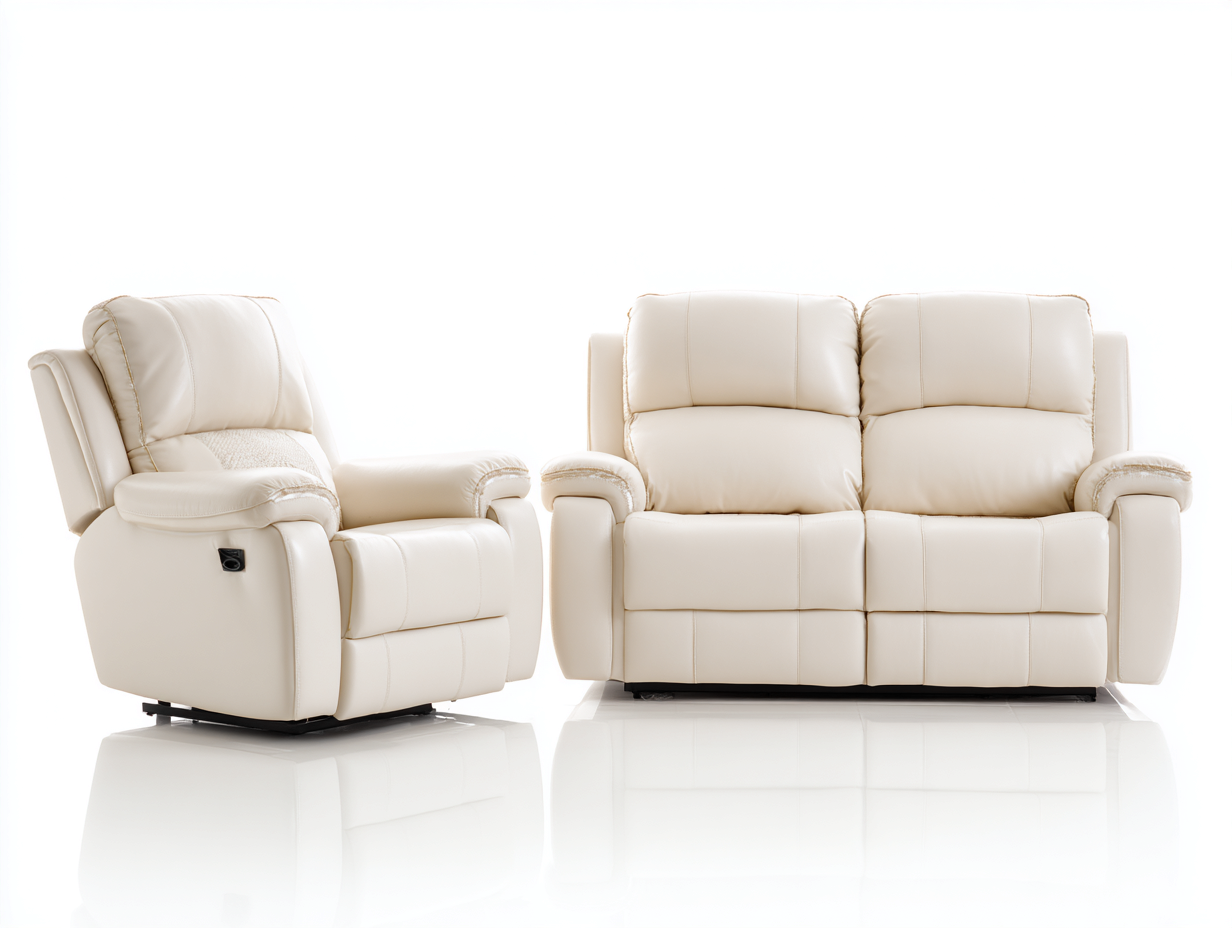 Conjunto de sofás reclinables cuero sintético con función relax 168x95x102 cm - beige - diseño moderno para salón