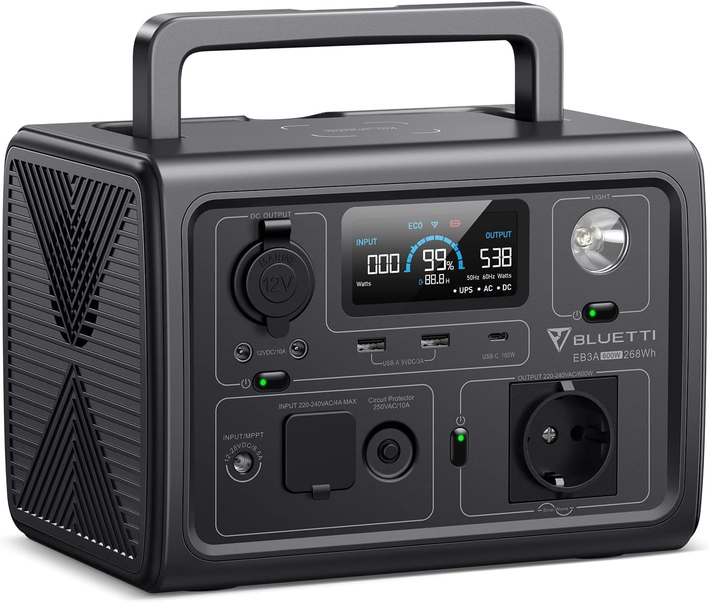 BLUETTI Centrale Elettrica Portatile EB3A, 268Wh LiFePO4 Batteria, 600W (1200W Picco) AC Uscita, Ricarica da 0-80% in 30 Minuti, Generatore Solare per Campeggio
