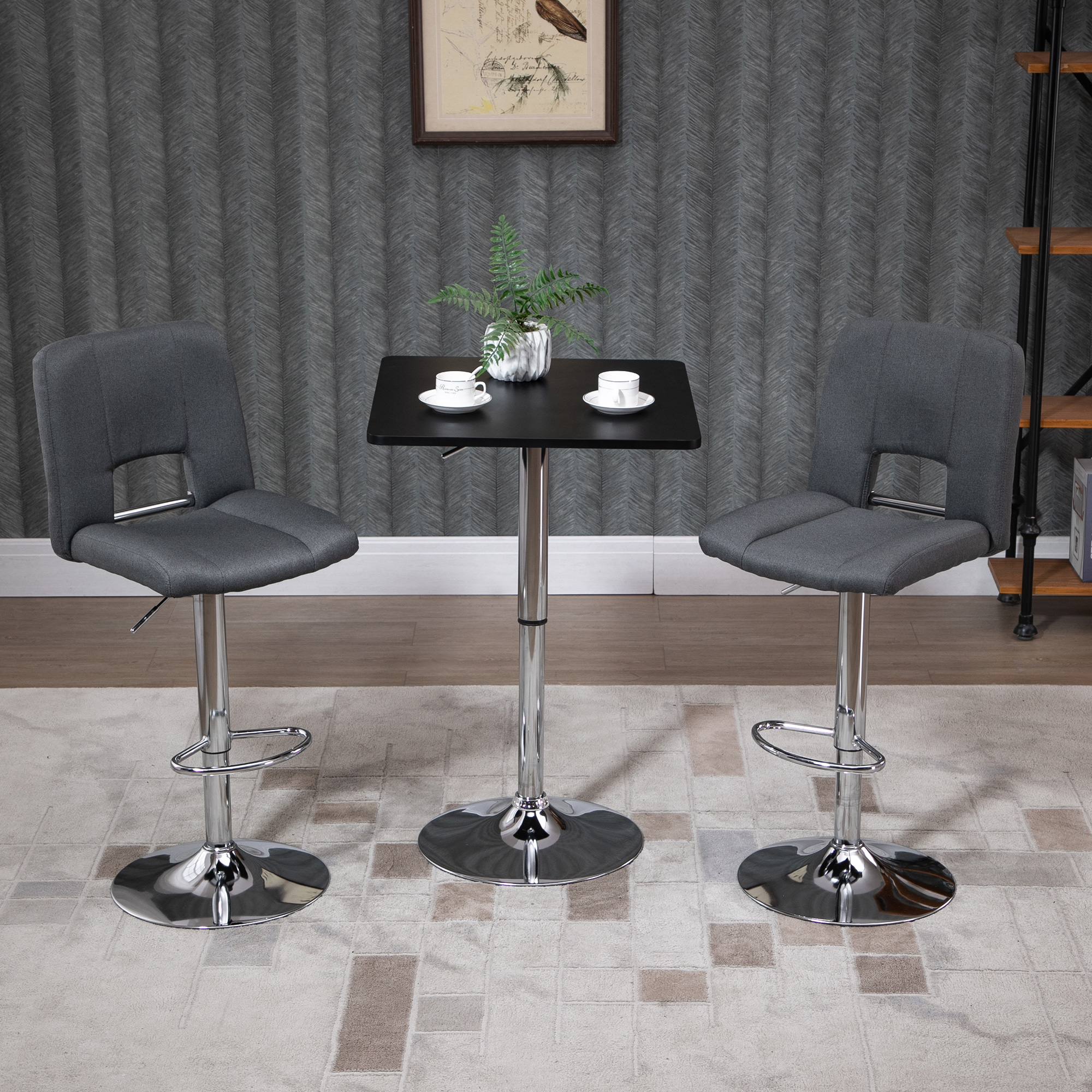 HOMCOM Höhenverstellbarer Bartisch, 360° drehbar, kratzfeste Füße, stabile Metallbasis, Schwarz/Silber