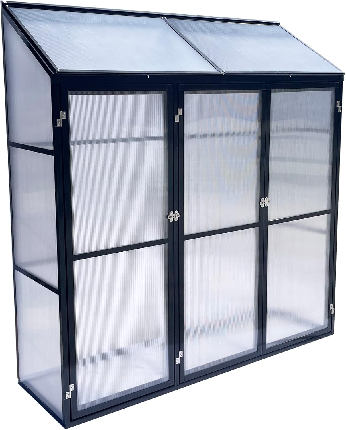 Tomatenhaus Anlehngewächshaus Aufzuchtschrank Treibhaus Frühbeet Pflanzenhaus Aluminium Beistell-Gewächshaus klein mit Rückwand 180x55X190 cm(Schwarz)
