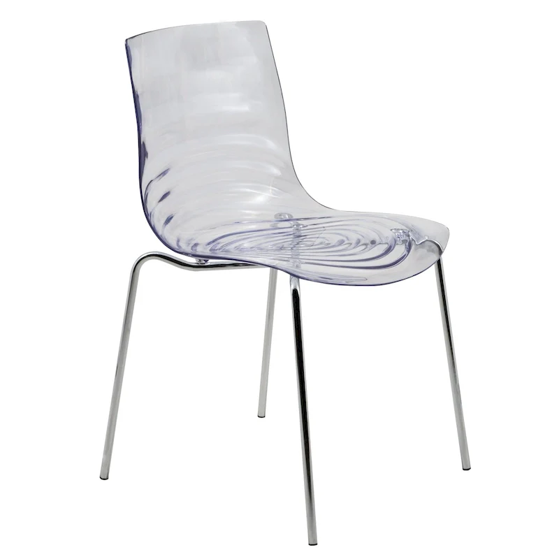 Acrylic Dining Chair with Chrome Legs Modern Accent Side Chair Water Ripple Design Seats