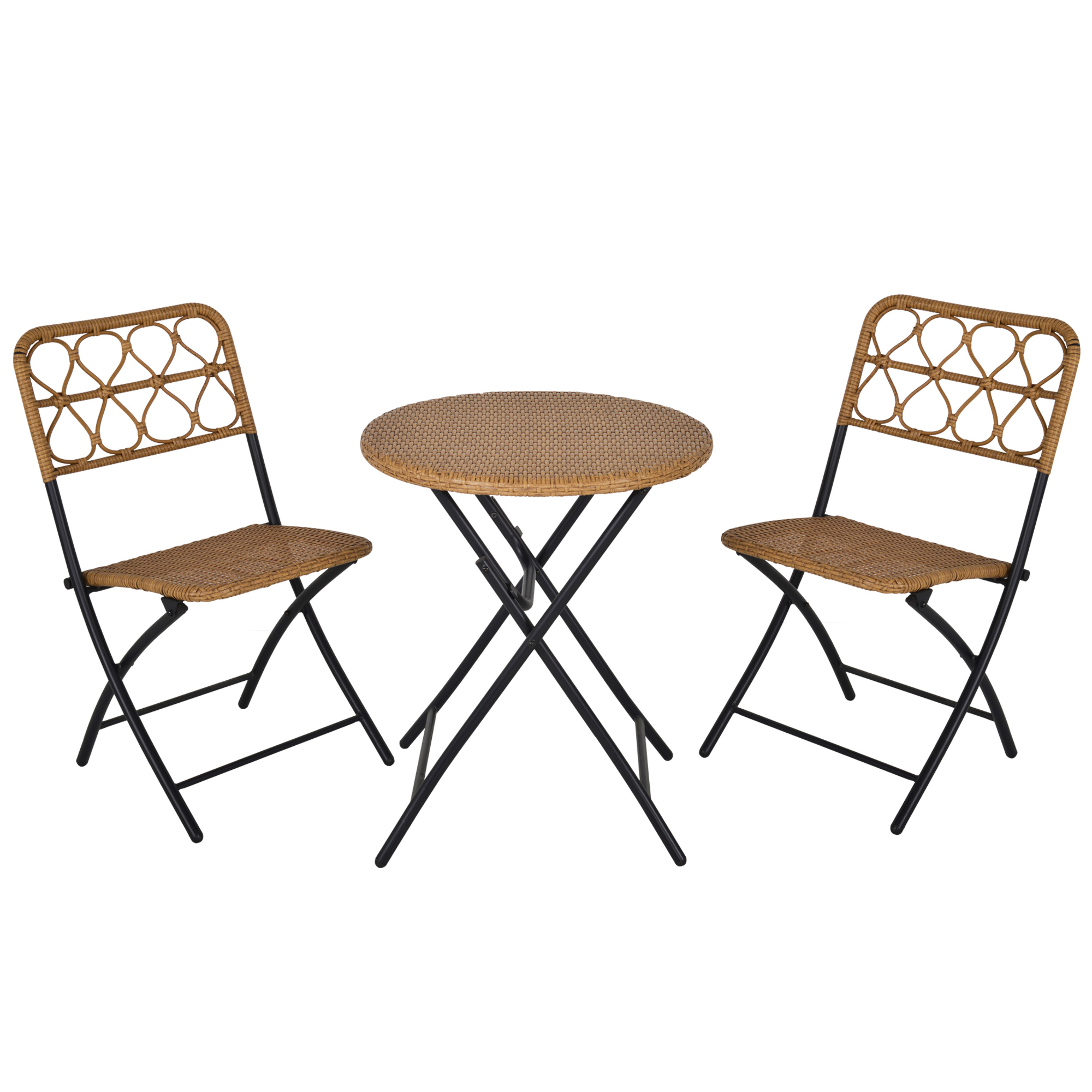 Outsunny Polyrattan Sitzgruppe für 2 Personen Bistroset Balkonmöbel Set Klappbar Natur