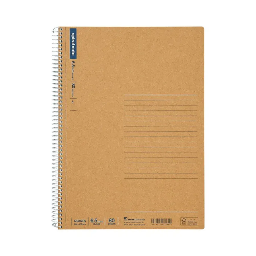 MARUMAN SPIRAL NOTE BASIC NOTEBOOK A5 6.5MM. LINE RULED 80 SHEETS
