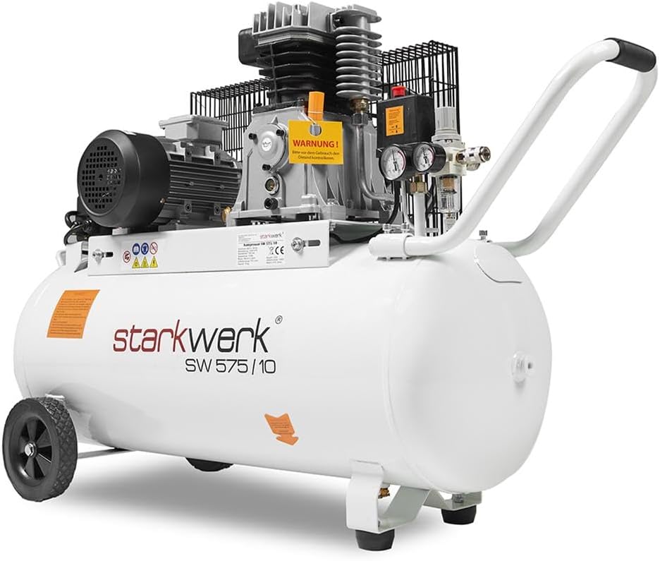 SW 575/10 Druckluftkompressor Kompressor 3kW 400V 10Bar 100l Kessel Keilriemenantrieb Luftkompressor Compressor, Langlebig inklusive Druckminderer und Wasserabscheider