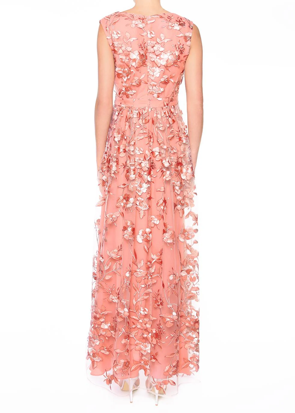 Lena Pinky Coral Embroidery Sleeveless V-Neck Maxi Dress