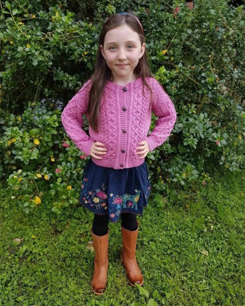 Childrens Aran Cardigan - Pink