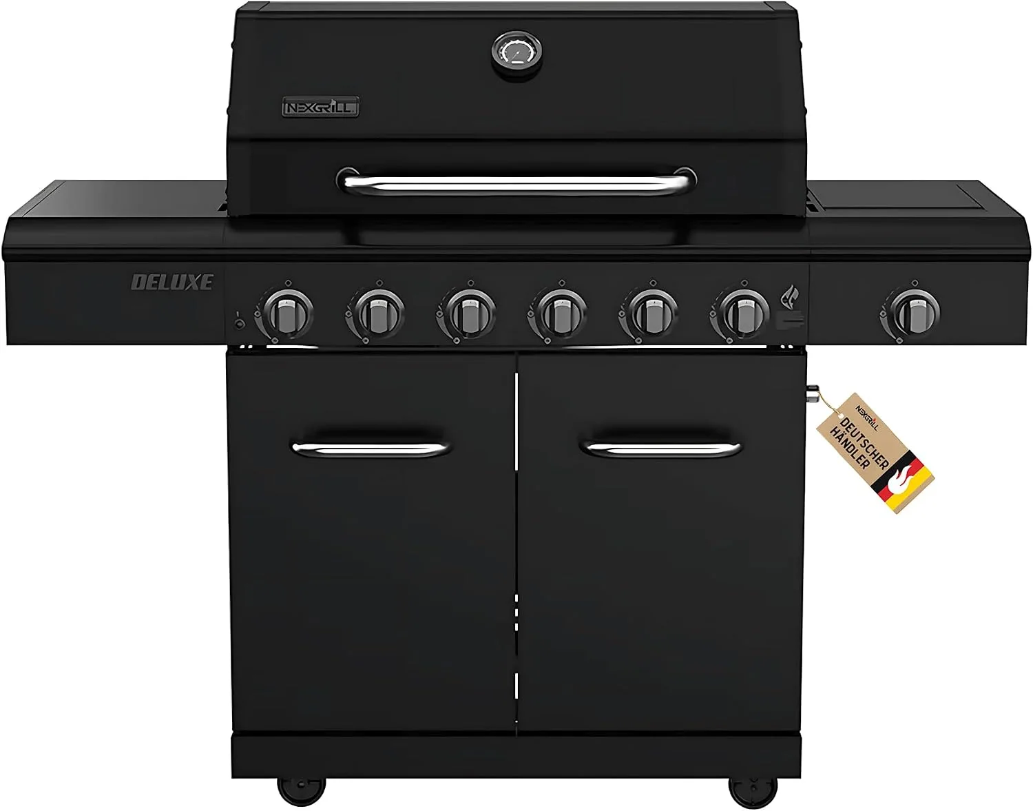 Nexgrill Kochfeld, schwarz, Deluxe 6+1 Brenner Gasgrill matt, Grill Gas mit Seiten, porzellanbeschichteten Gusseisenrosten