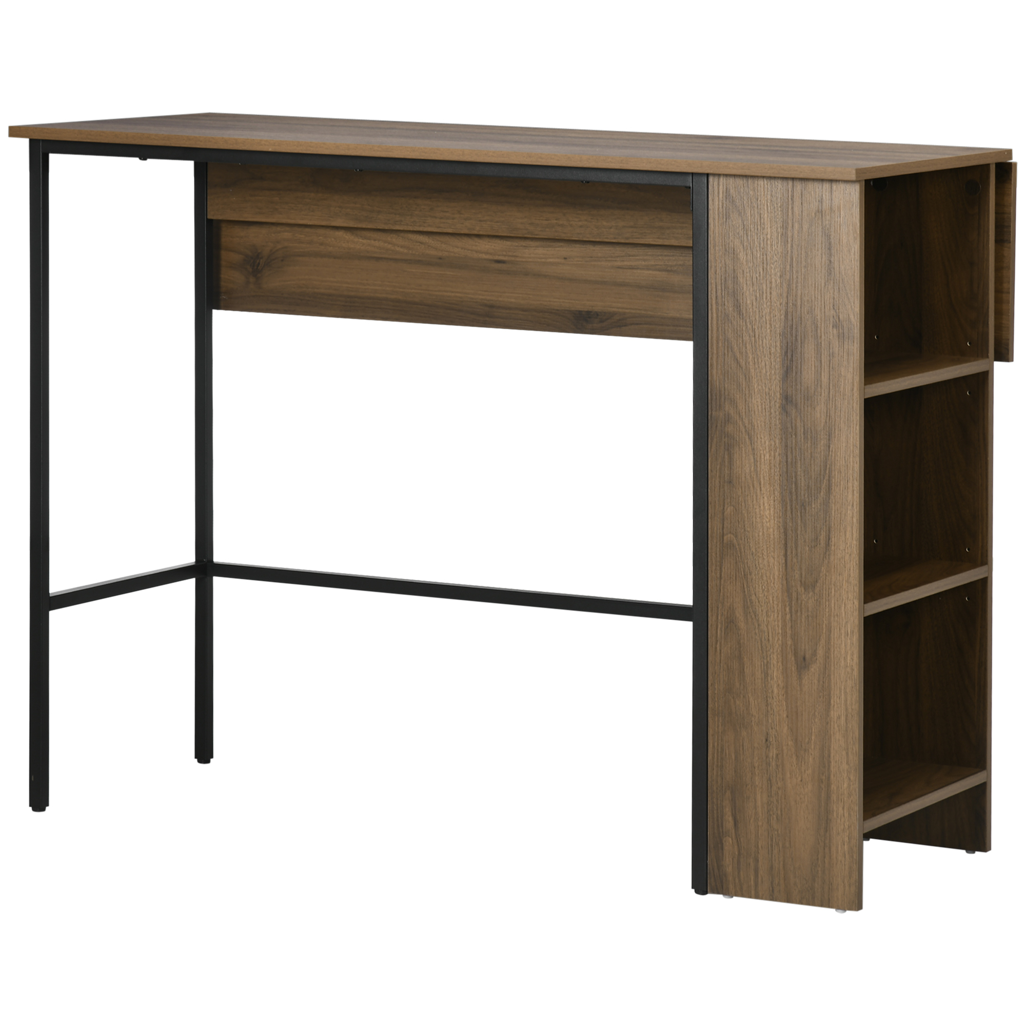 HOMCOM Kücheninsel Bartisch mit klappbarer Seitenplatte und 3 Regalen 120 x 76 x 91,4 cm braun