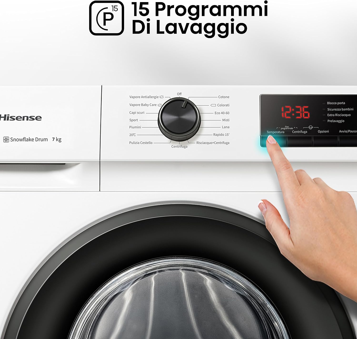 Hisense WFVB7012EM Front Load Washing Machine 7 kg 1200 rpm 15 Programs Steam LED Display Rapid Program Delay Start Child Lock