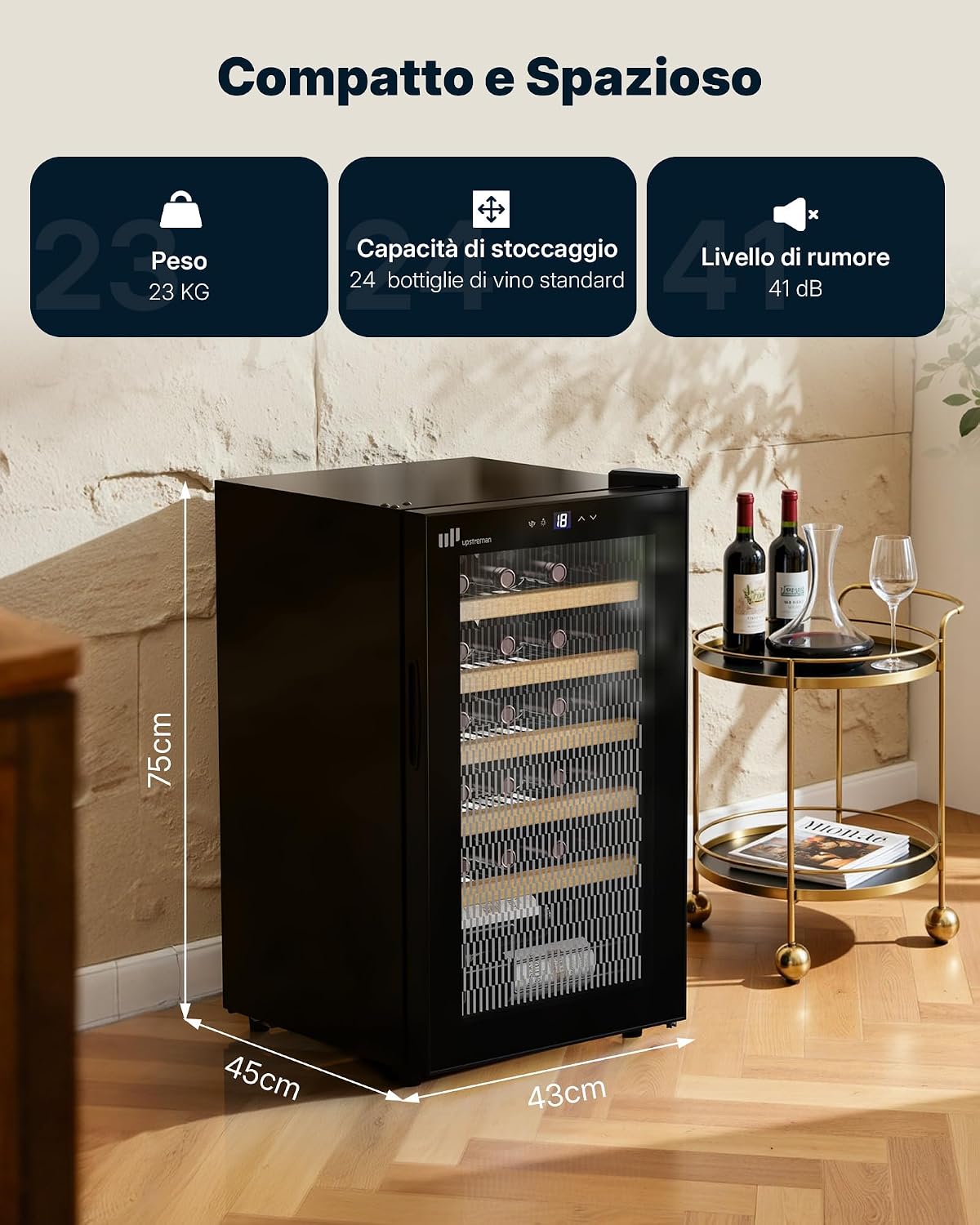 Upstreman Cantinetta Vino 24 Bottiglie, W24-Nero