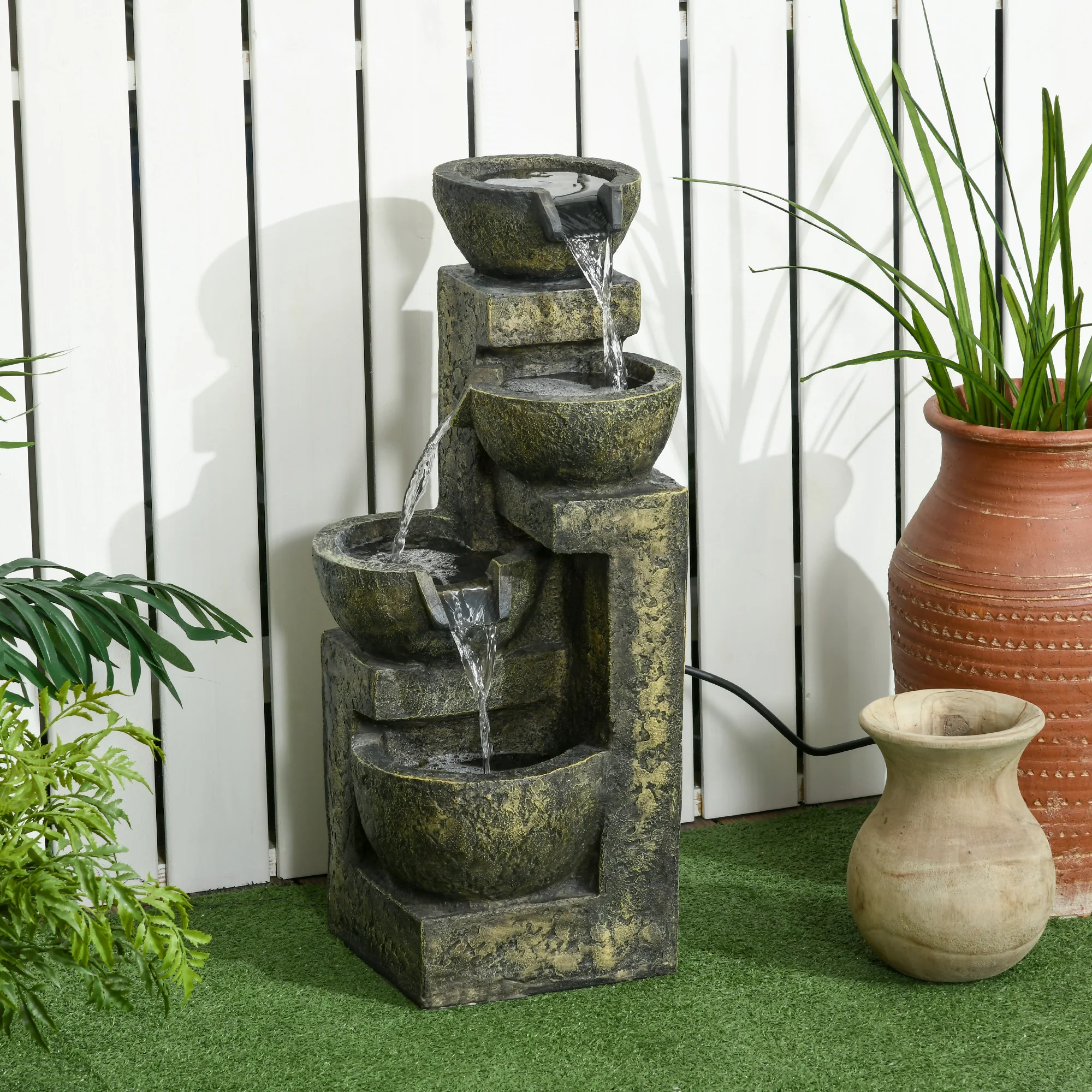 Outsunny Tuin fontein 25x24x60 cm, verstelbare stroom, 60 cm hoog, zwart