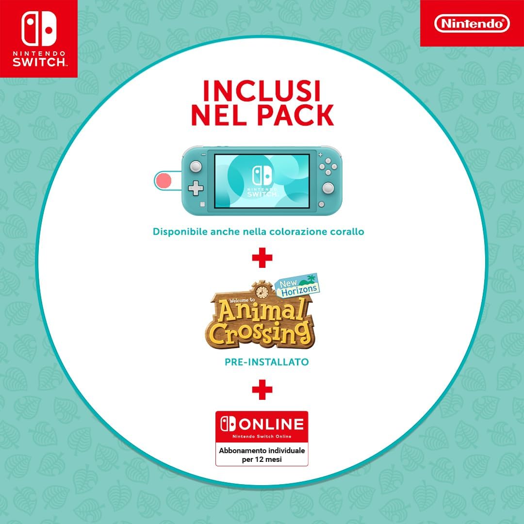 Switch Lite Console Animal Crossing: New Horizons Timmy e Tommy Aloha edition (Turchese) con Gioco preinstallato e abbonamento 12 mesi Switch Online