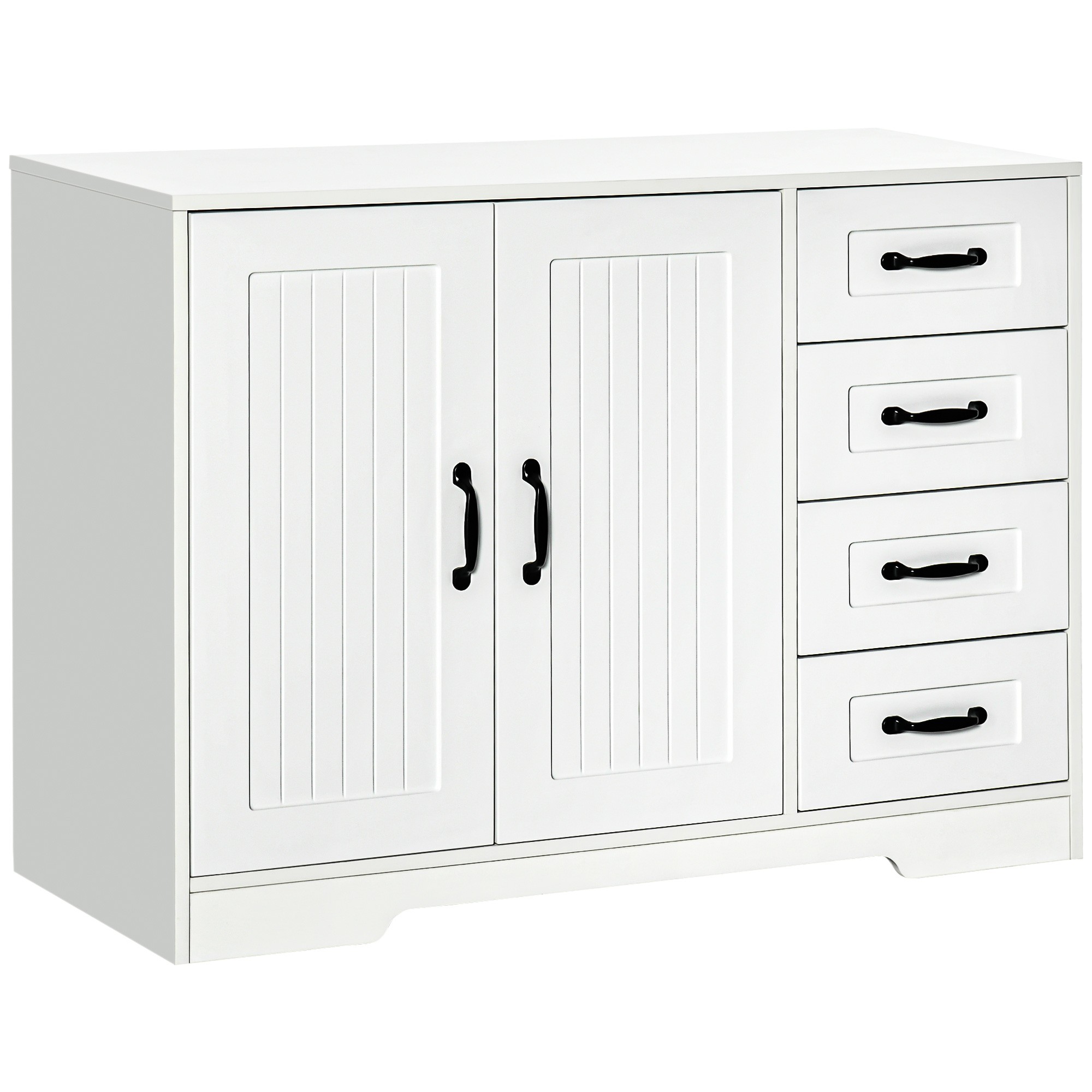 Sideboard Dressoir, Modern Stijl, 4 Lades, 1 Kast, 105 cm x 40 cm x 76 cm, Wit