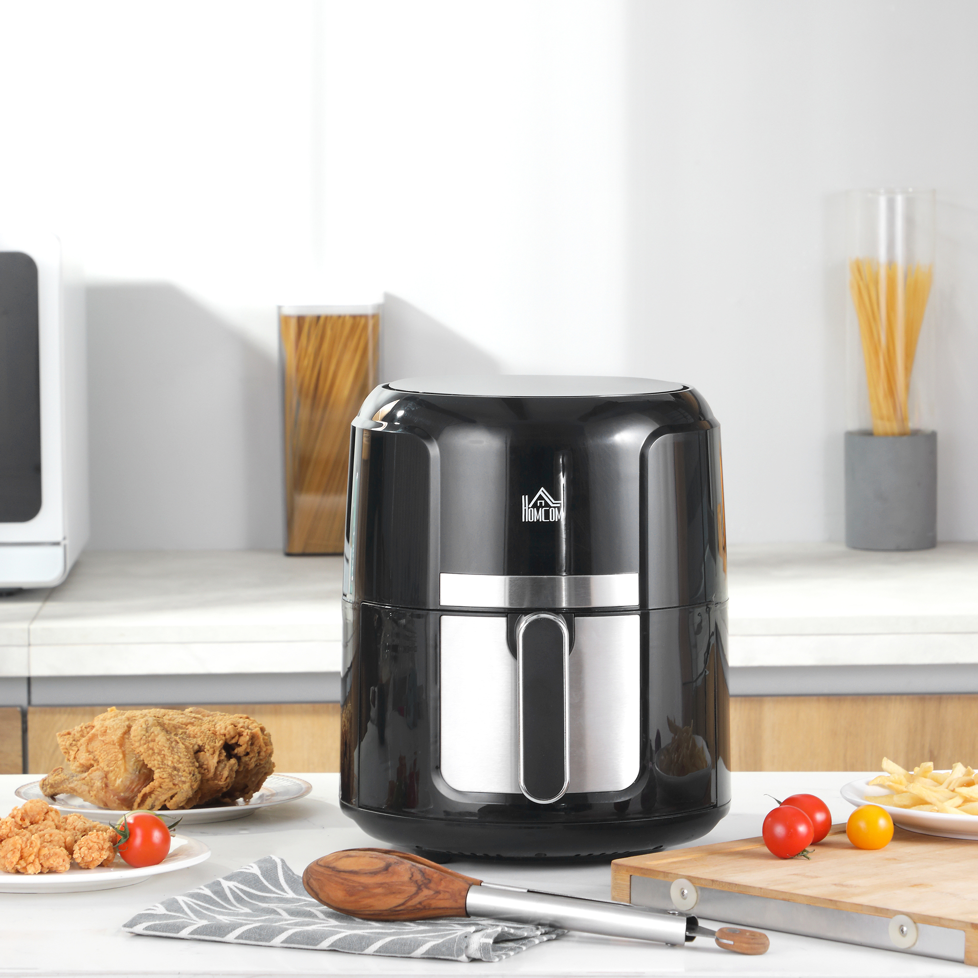 HOMCOM Heißluftfritteuse 4L, 12 Programme, 80-200° C Temperatur, Antihaftbeschichtung, Schwarz