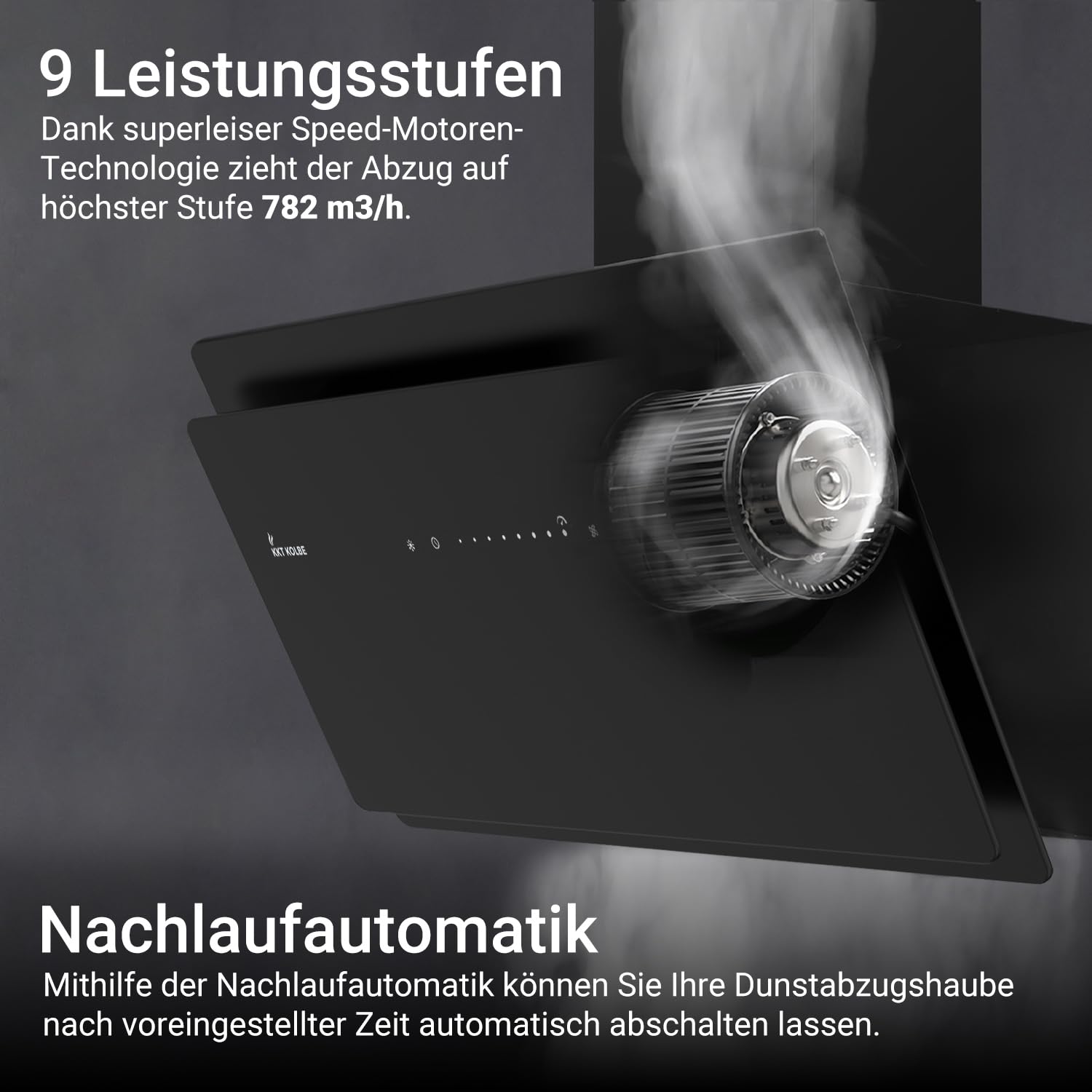 Dunstabzugshaube Wandhaube 60 cm kopffrei schwarz mit 9 Leistungsstufen, Booster und Aktivkohlefilter