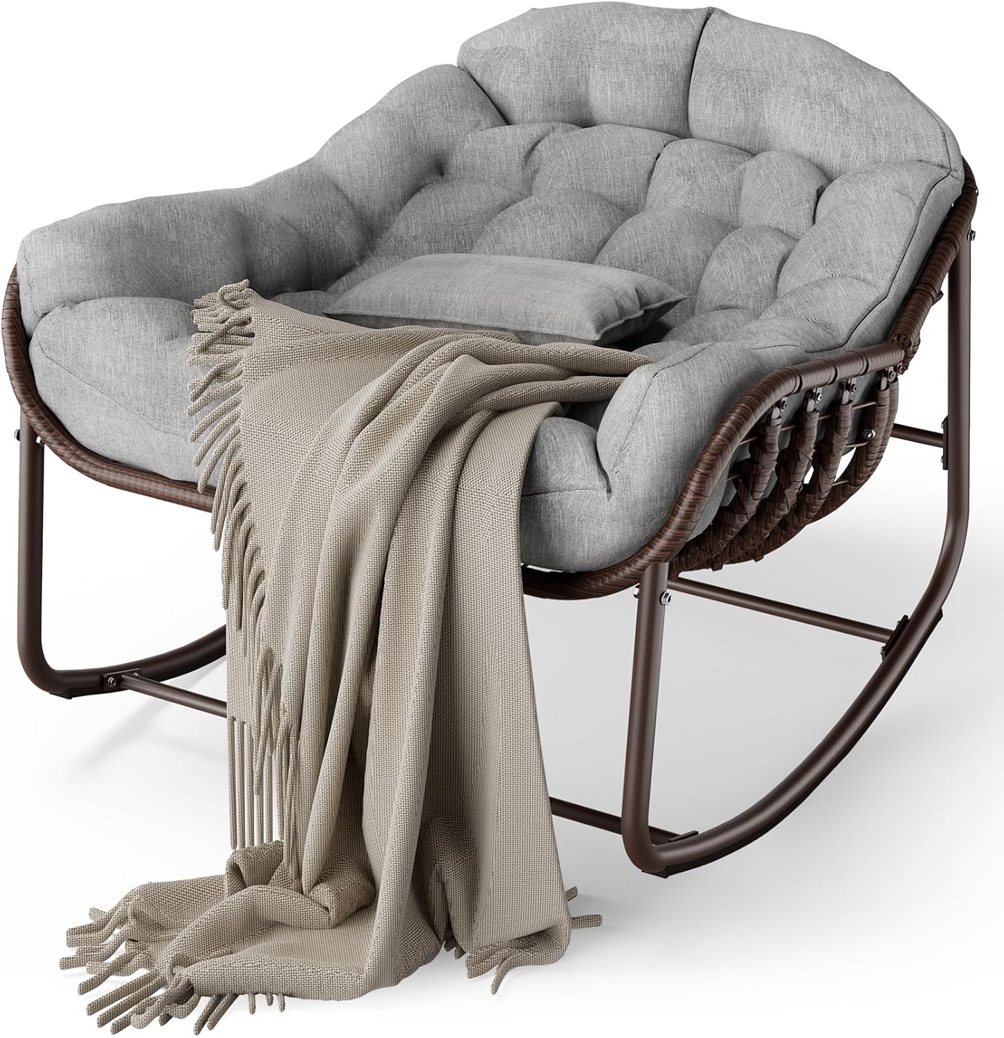 GarveeHome Papasan Schaukelstuhl mit Kissen für Garten und Wohnzimmer