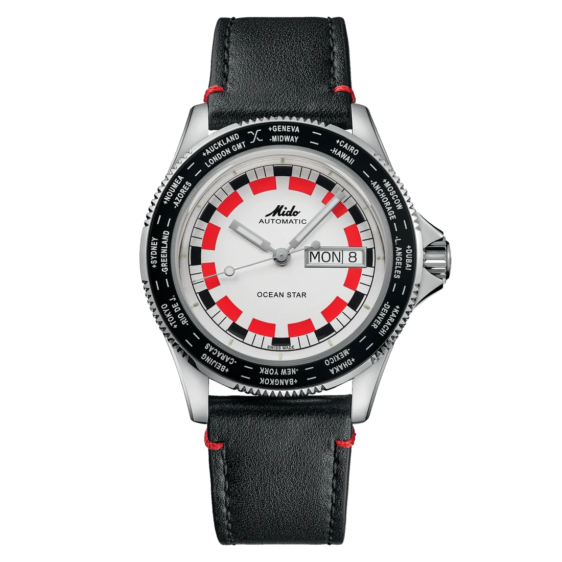 Orologio Mido Ocean Star Worldtimer nero e rosso