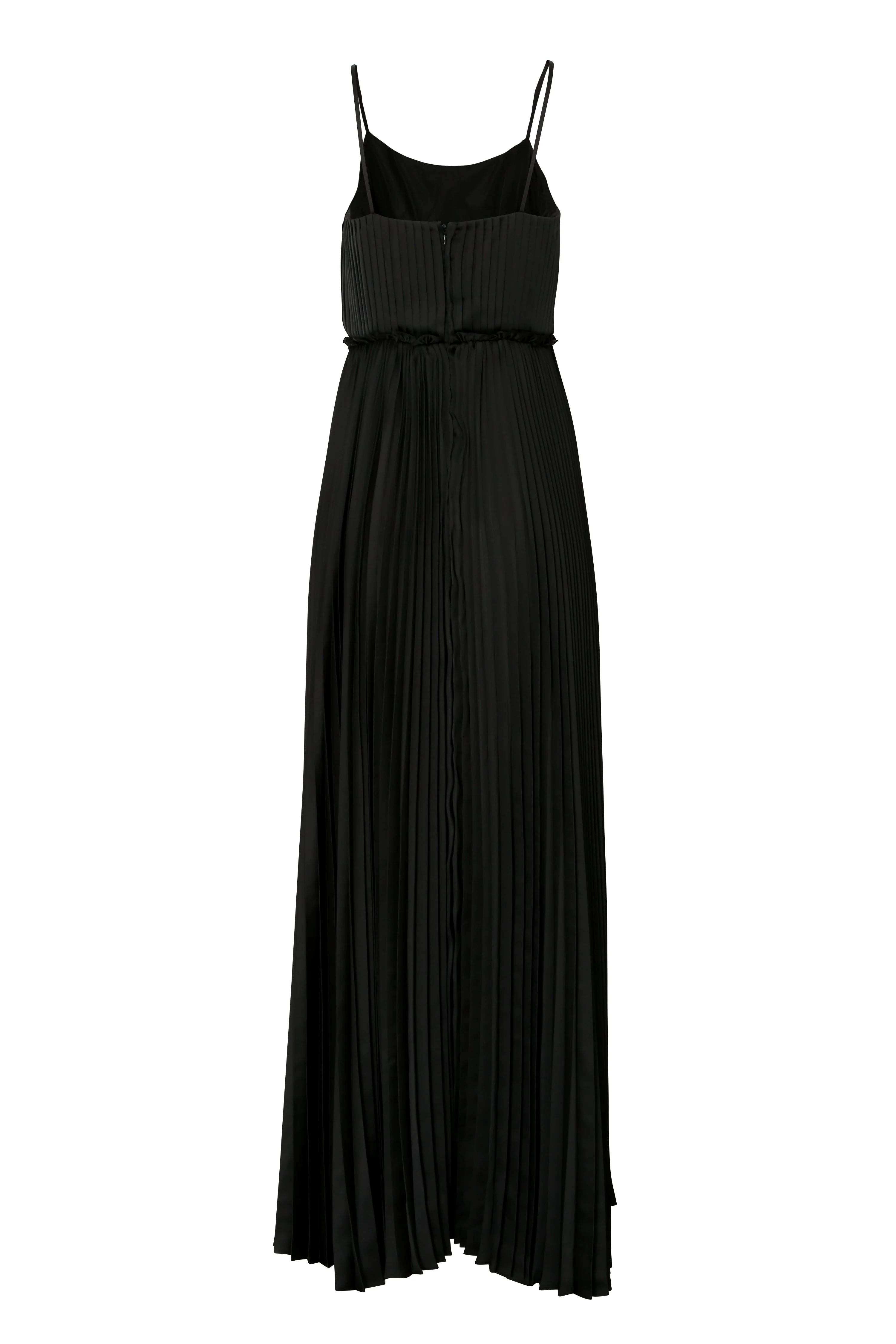 Black Satin Pleated Maxi Dress