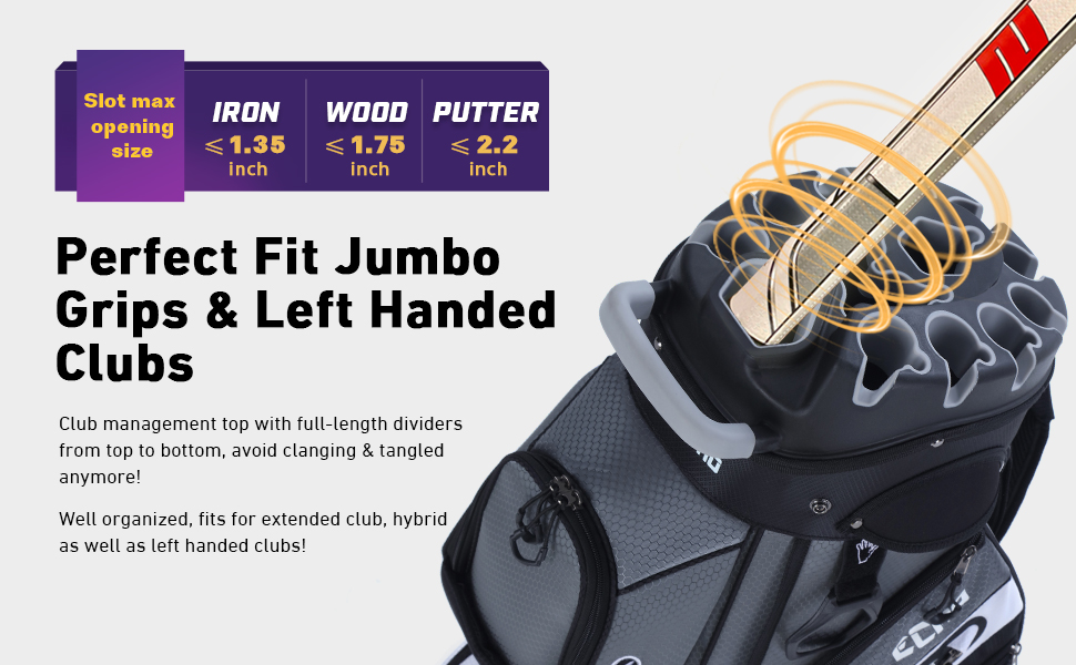 T-LOCK JUMBO GRIPS ASK ECHO ORGANIZED GOLF CART BAG