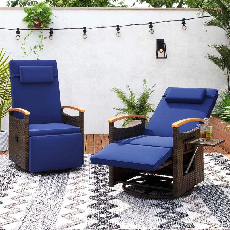 Eletriclife Patio Rattan 360�� Swivel Recliner Chair with Adjustable Backrest and Footrest