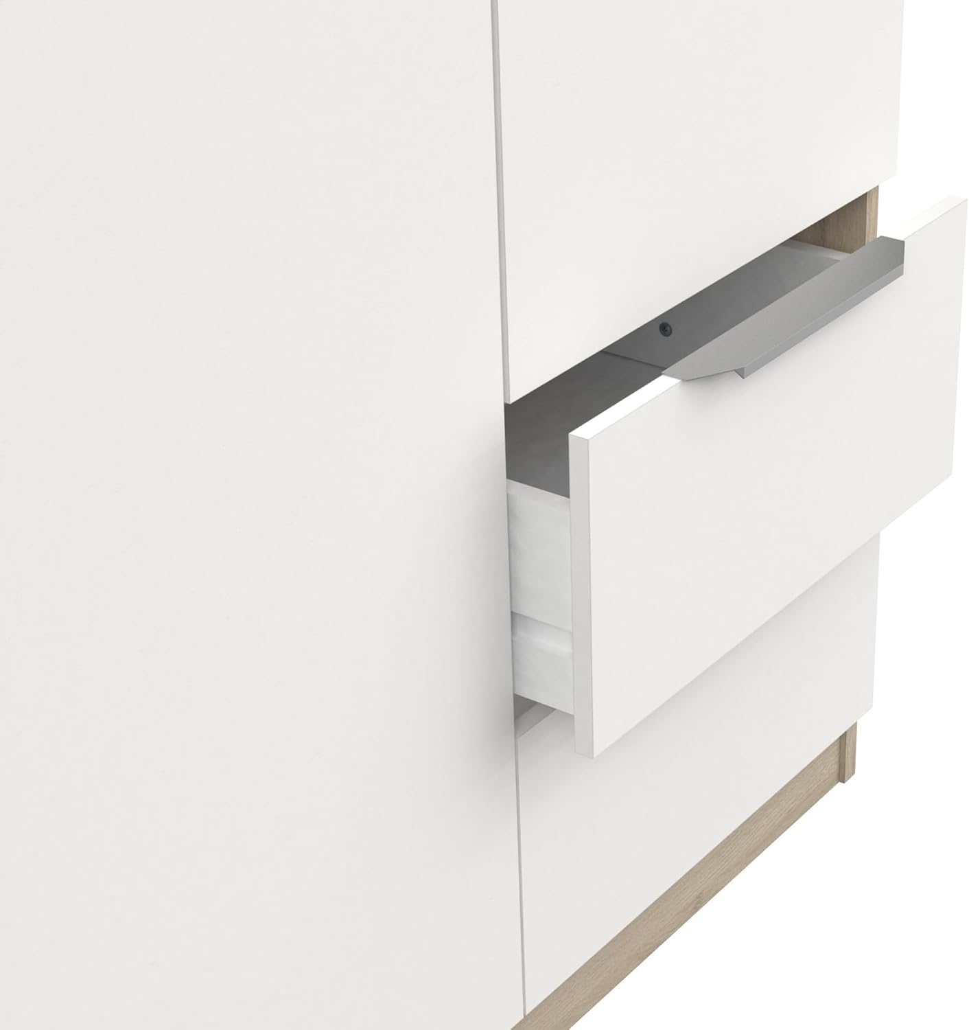 Demeyere 391382 Modern Wardrobe with 3 Doors and 2 Drawers 4 Niches, Kronberg Oak and Matt White, 119.4 x 51 x 203 cm, Engineered Wood, Grey
