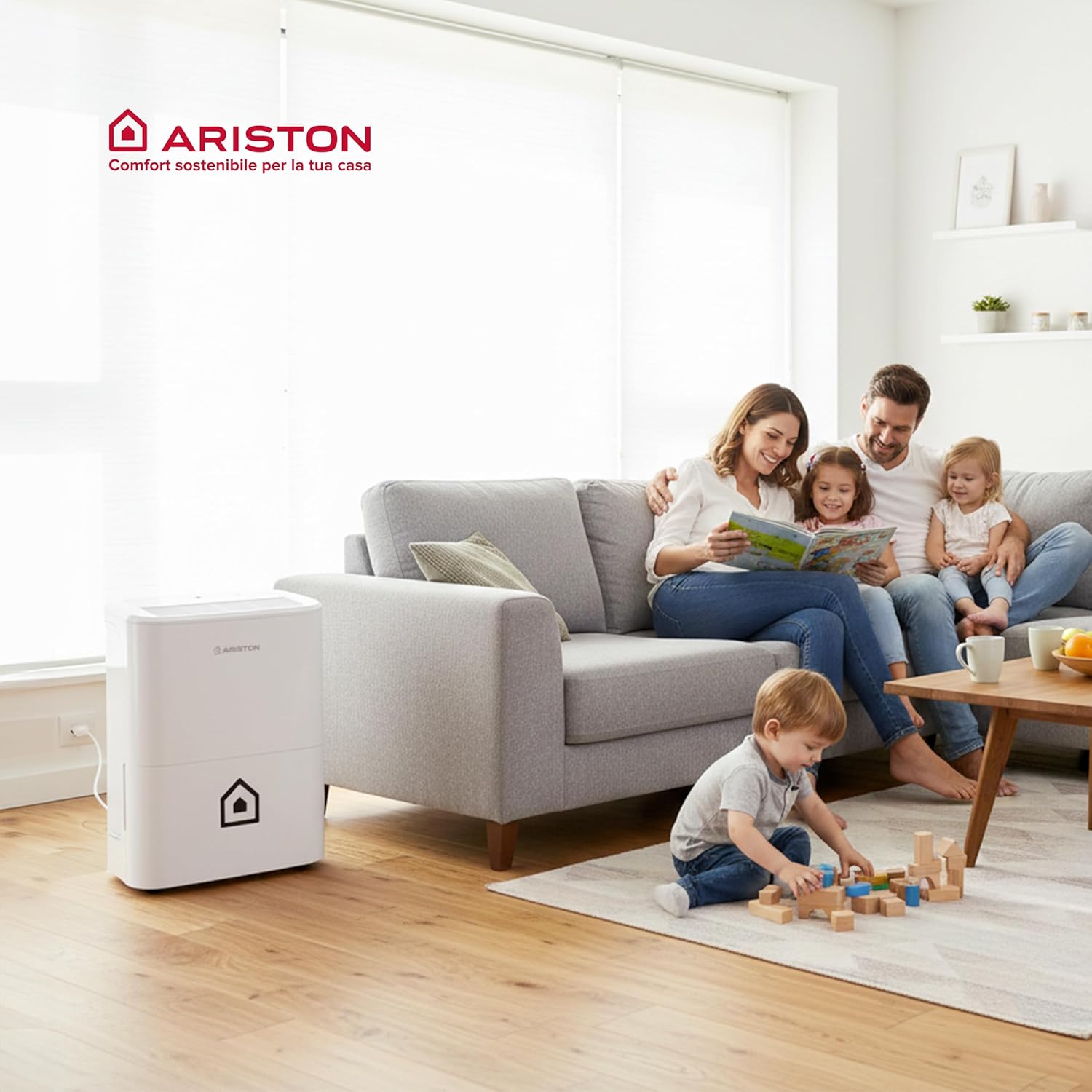 Ariston DEOS 16S Wifi - Deumidificatore Casa Muffa Portatile 16L/24h Adatto per Bagno e Ambienti Fino 44㎡, Piccolo e Assorbi Umidità 24,5x35x51 con Timer di Accensione Automatica, Consumo Massimo 430w